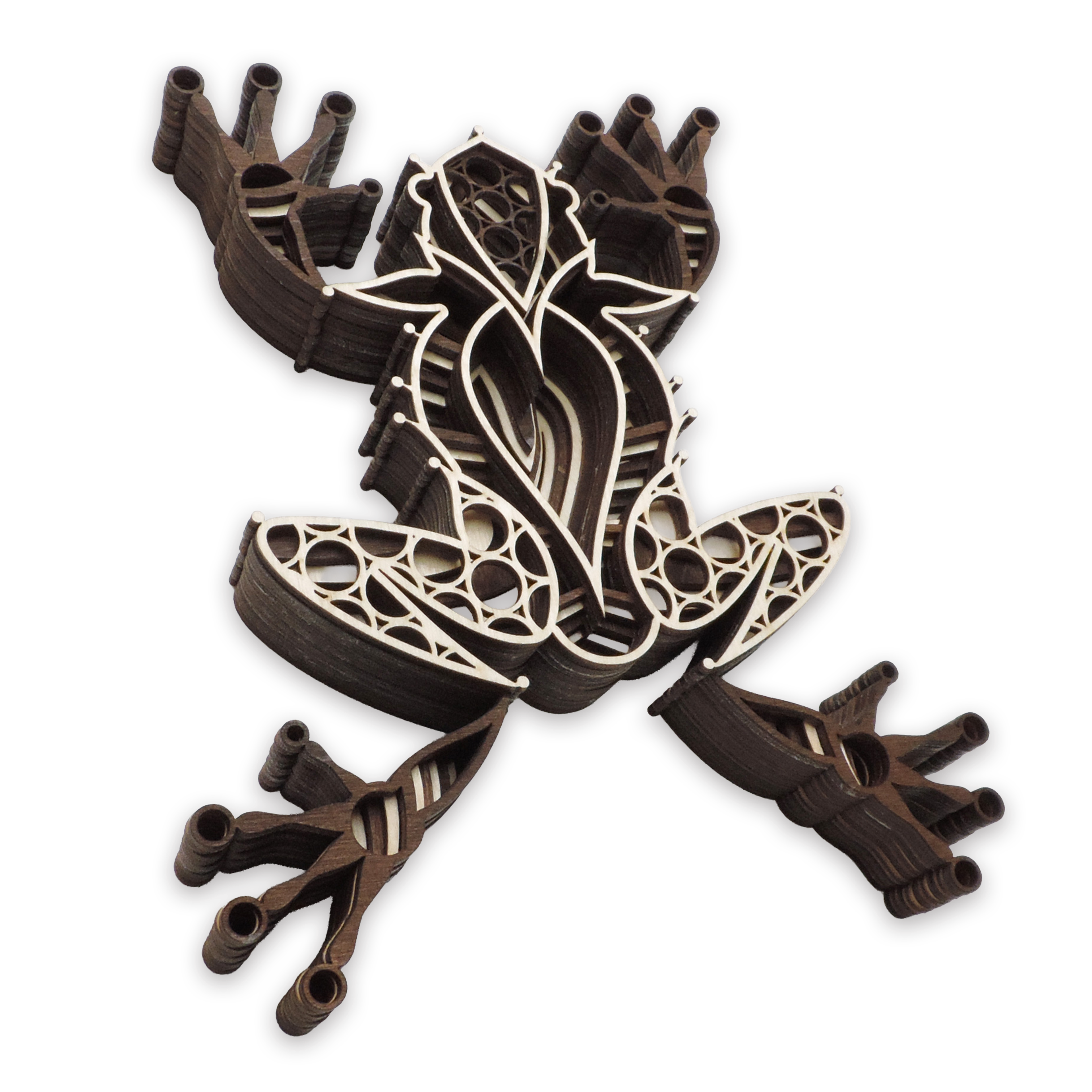 Multilayer 3D laser-cut leaping frog wall art, Baltic Birch Plywood