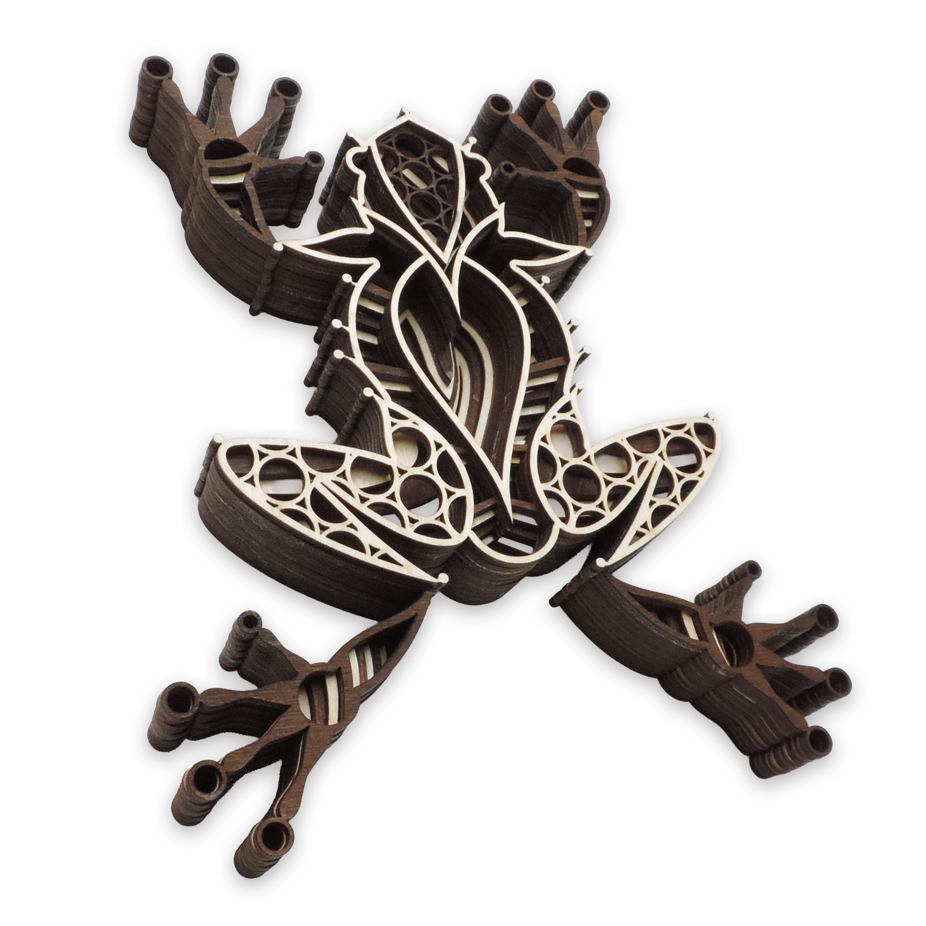 Multilayer 3D laser-cut leaping frog wall art, Baltic Birch Plywood