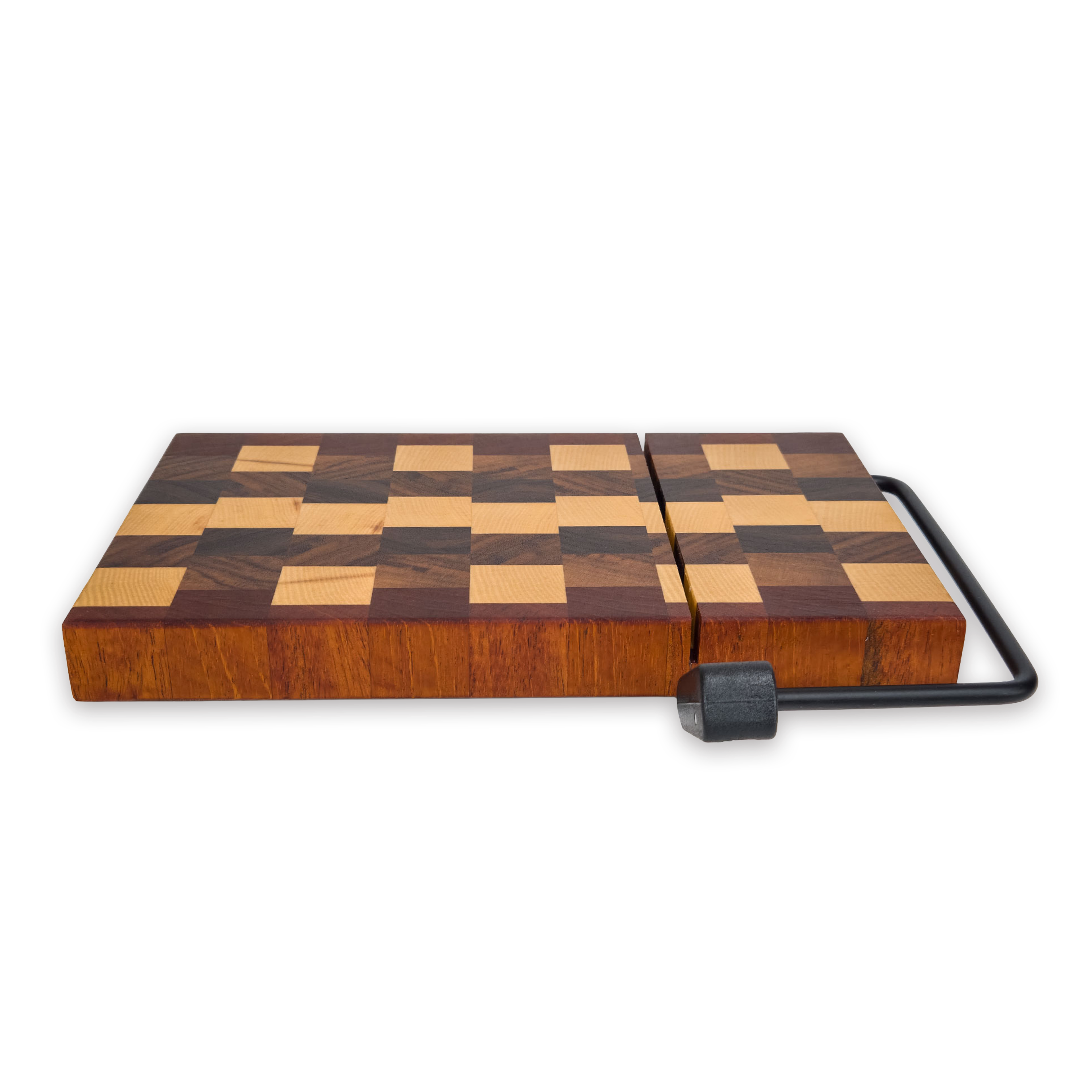 End grain maple, walnut & cherry cheese slicer board with wire cutter, oiled hardwood