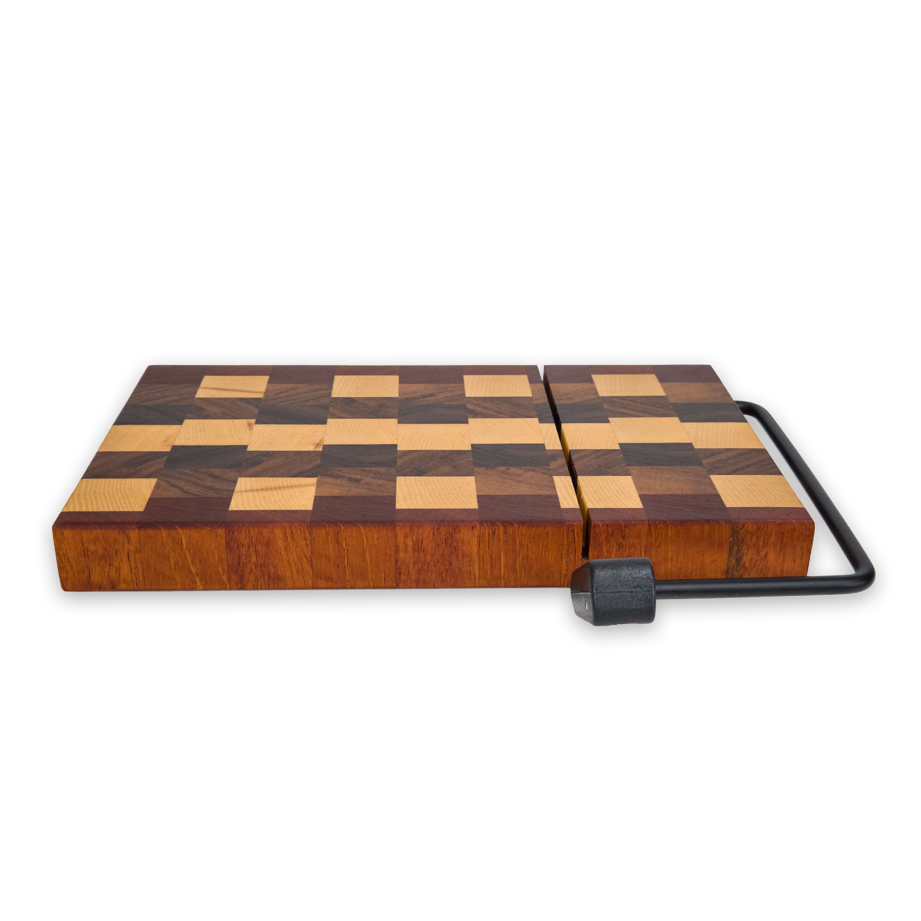 End grain maple, walnut & cherry cheese slicer board with wire cutter, oiled hardwood