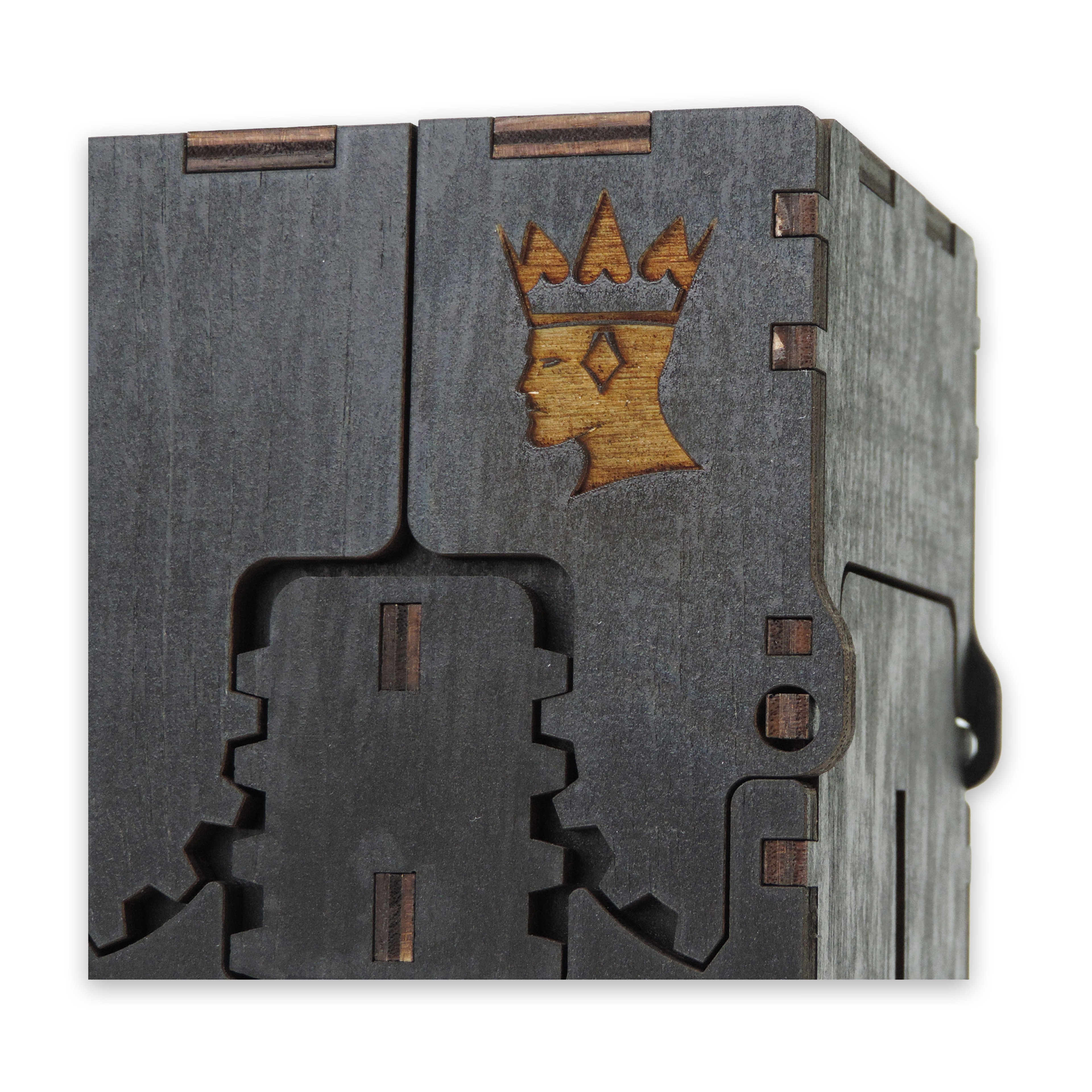 Laser-cut king diamond box, black-painted birch plywood
