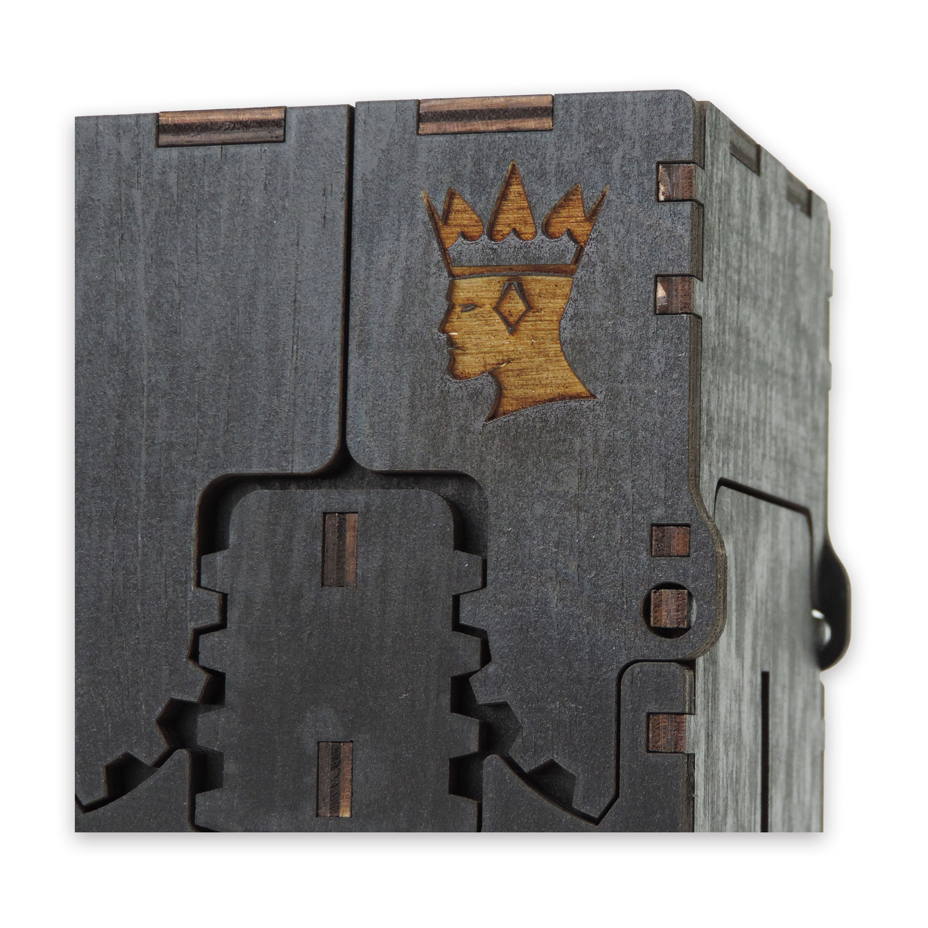 Laser-cut king diamond box, black-painted birch plywood