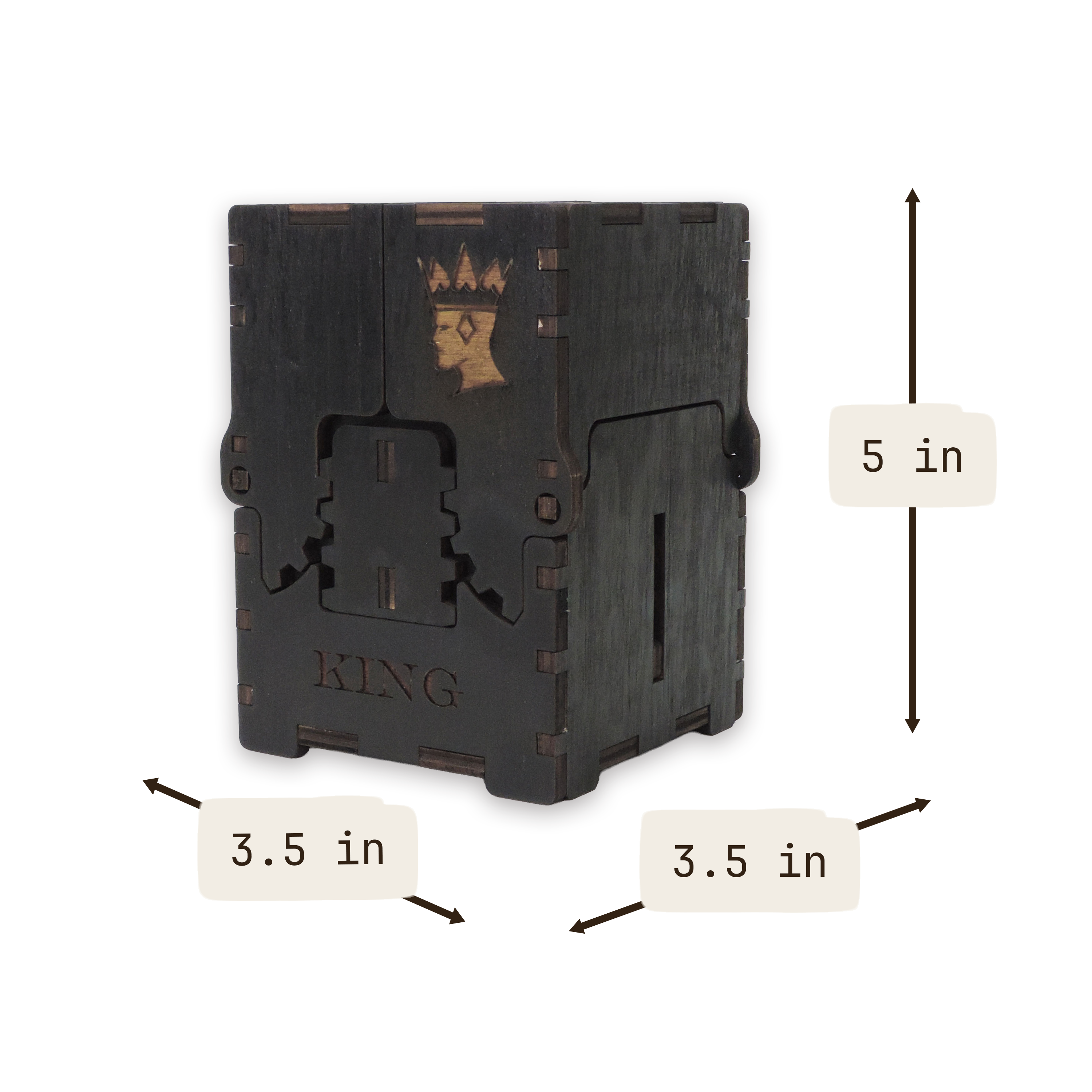 Laser-cut king diamond box, black-painted birch plywood — small (3.5 × 5 in)
