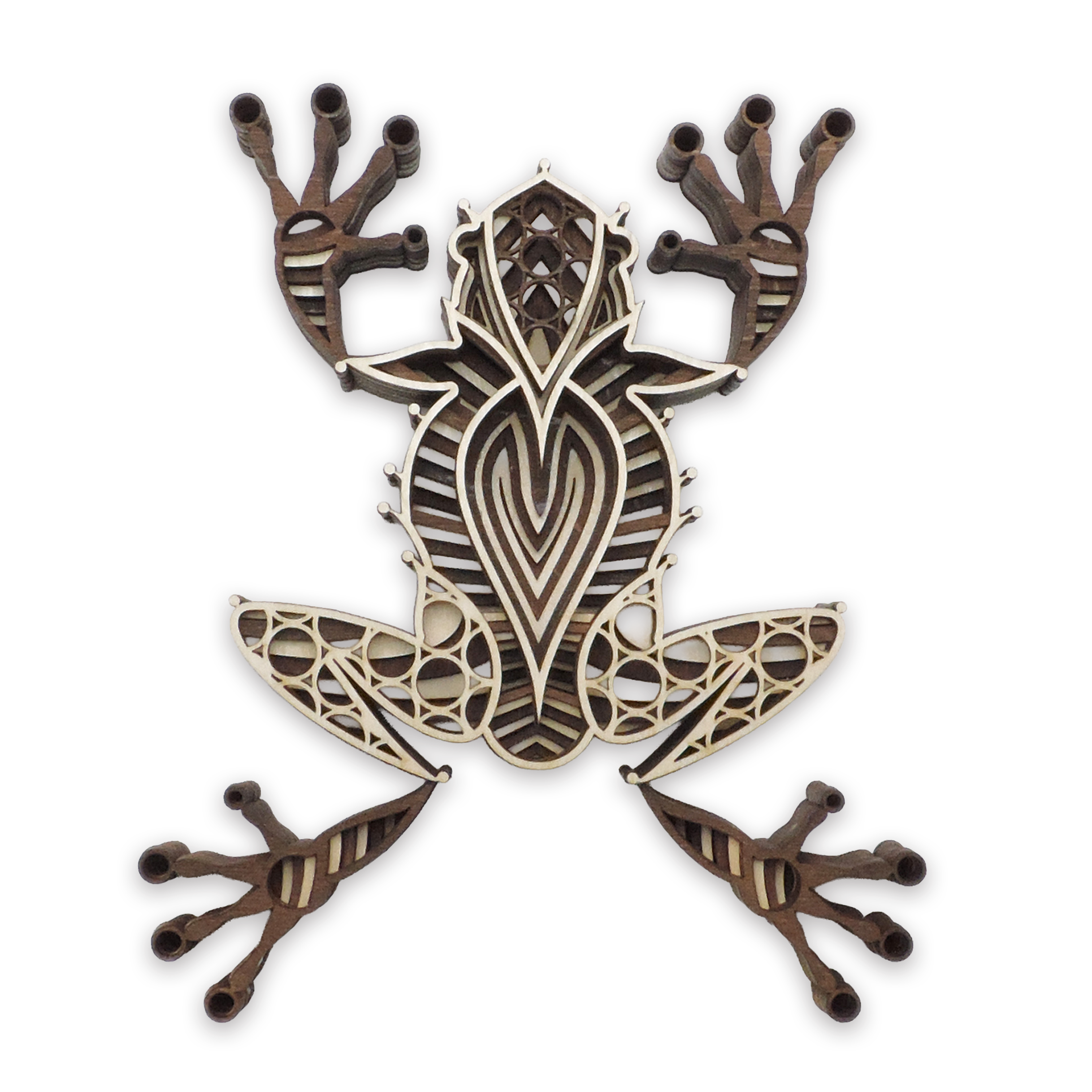 Multilayer 3D laser-cut leaping frog wall art, Baltic Birch Plywood