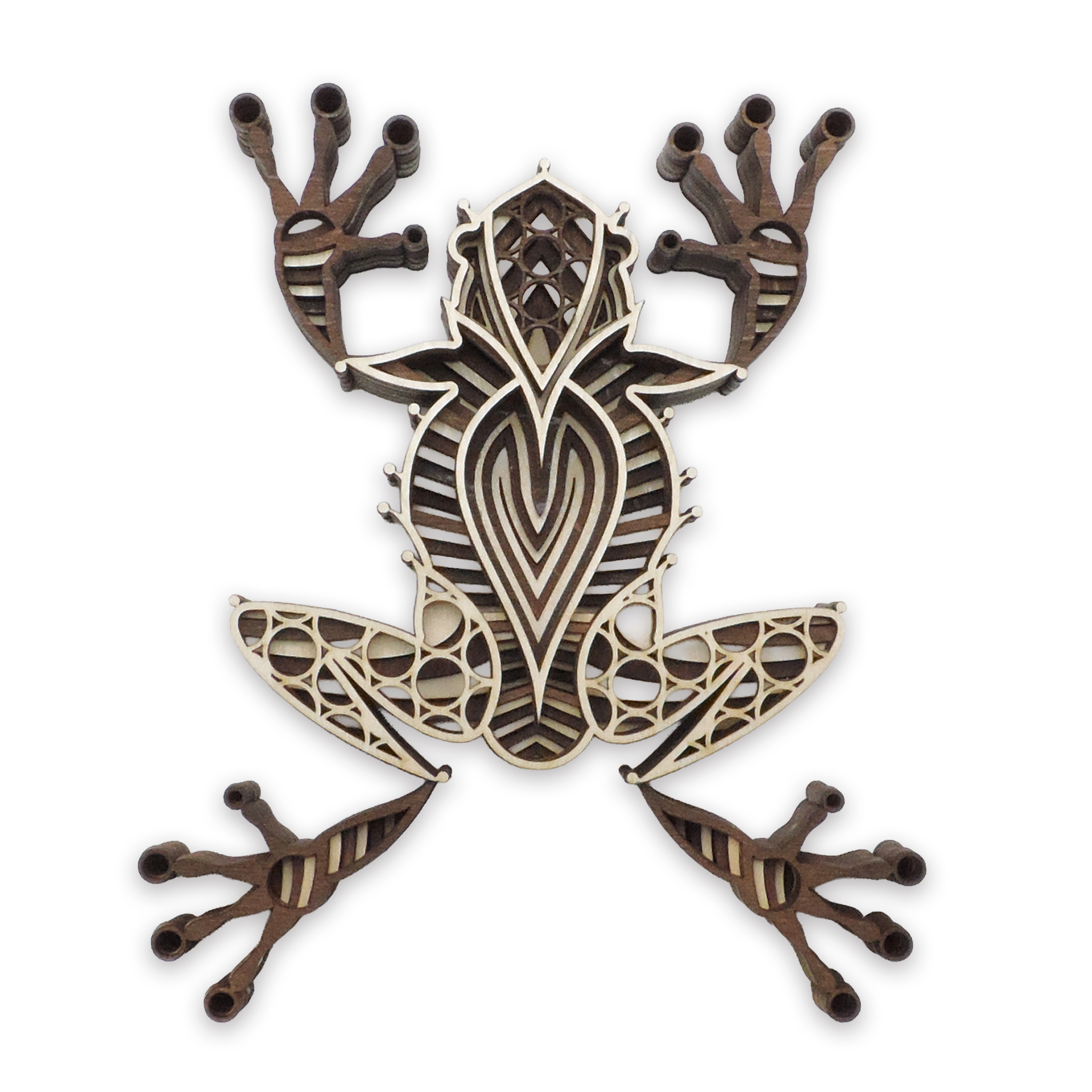 Multilayer 3D laser-cut leaping frog wall art, Baltic Birch Plywood