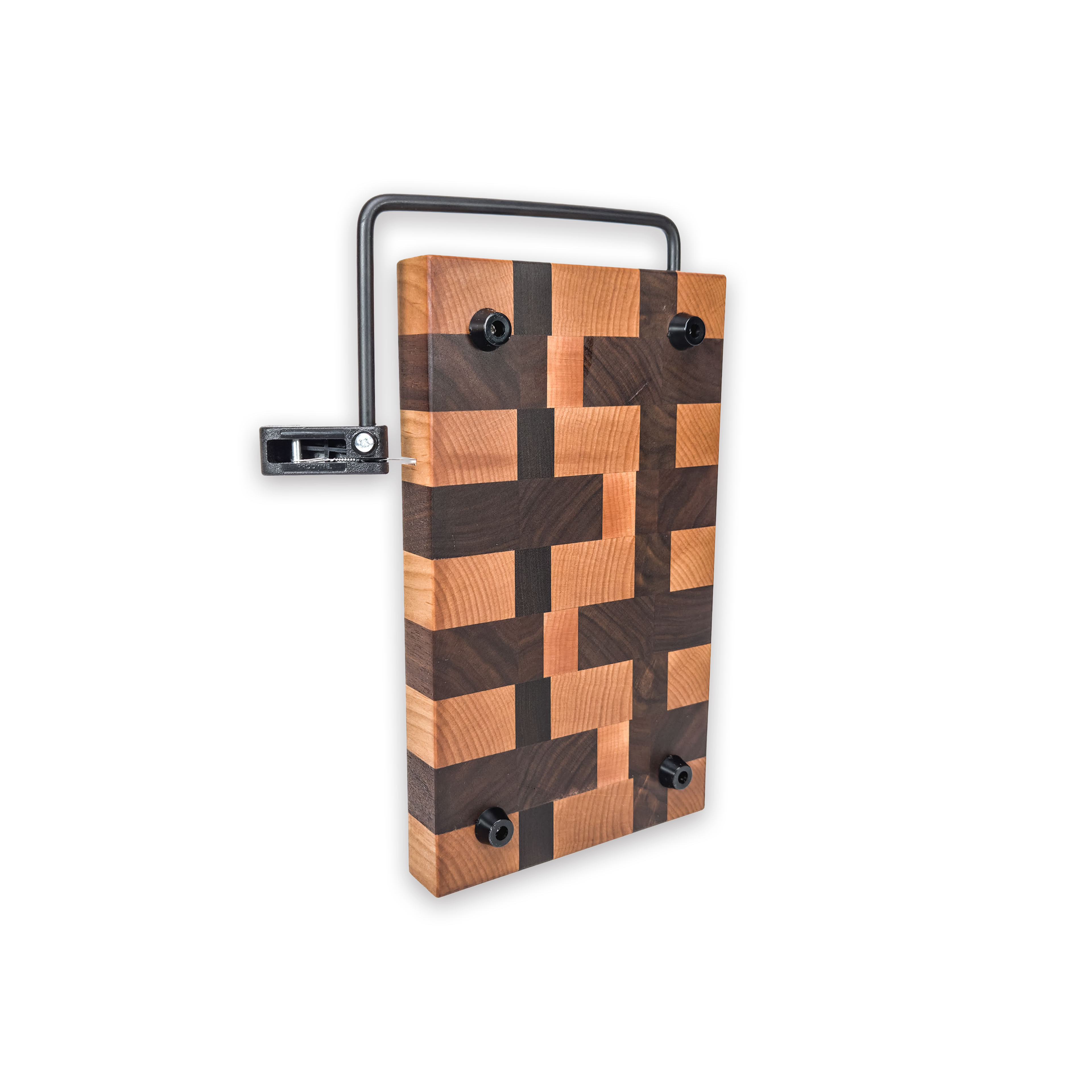 End grain maple & walnut cheese slicer board with wire cutter, oiled hardwood