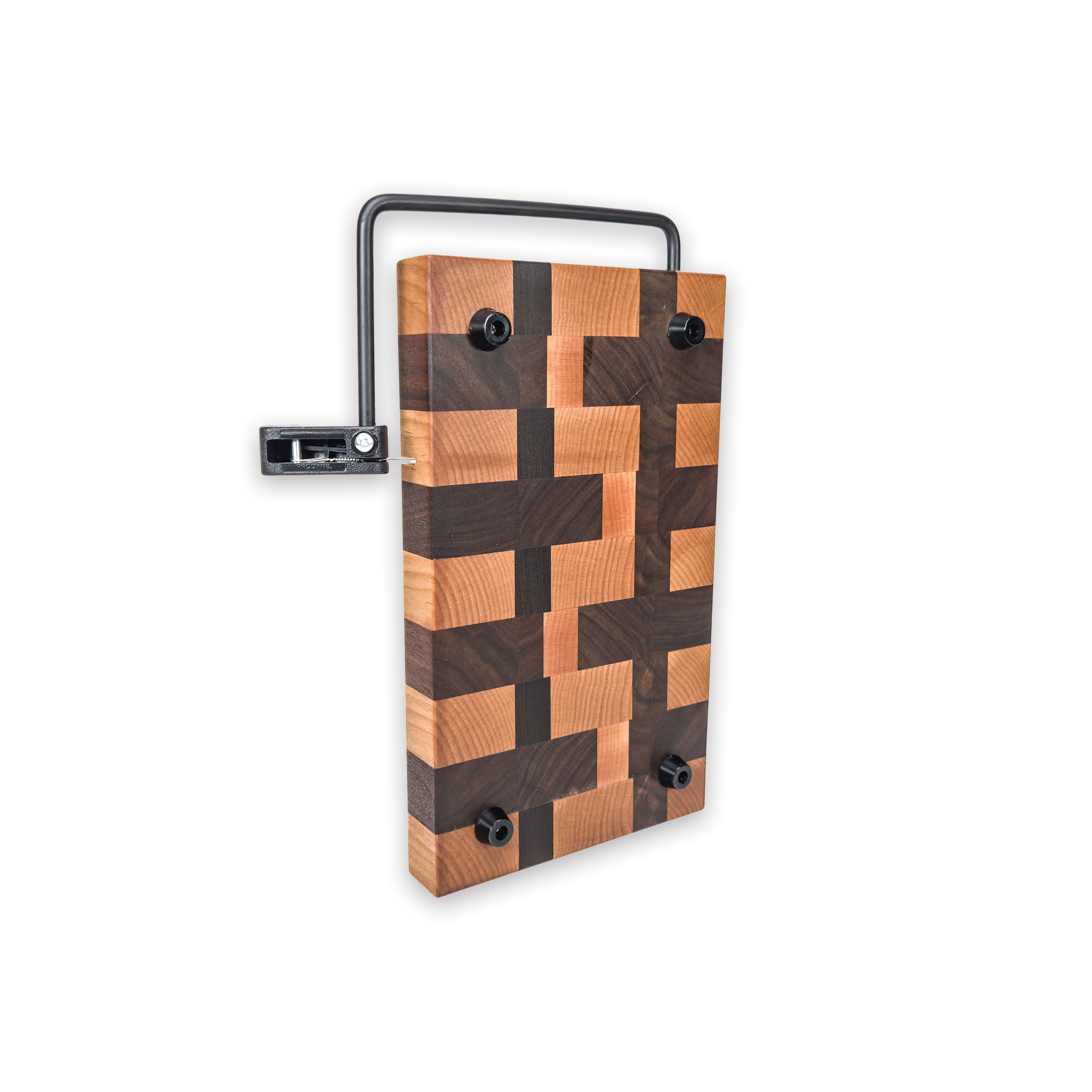 End grain maple & walnut cheese slicer board with wire cutter, oiled hardwood