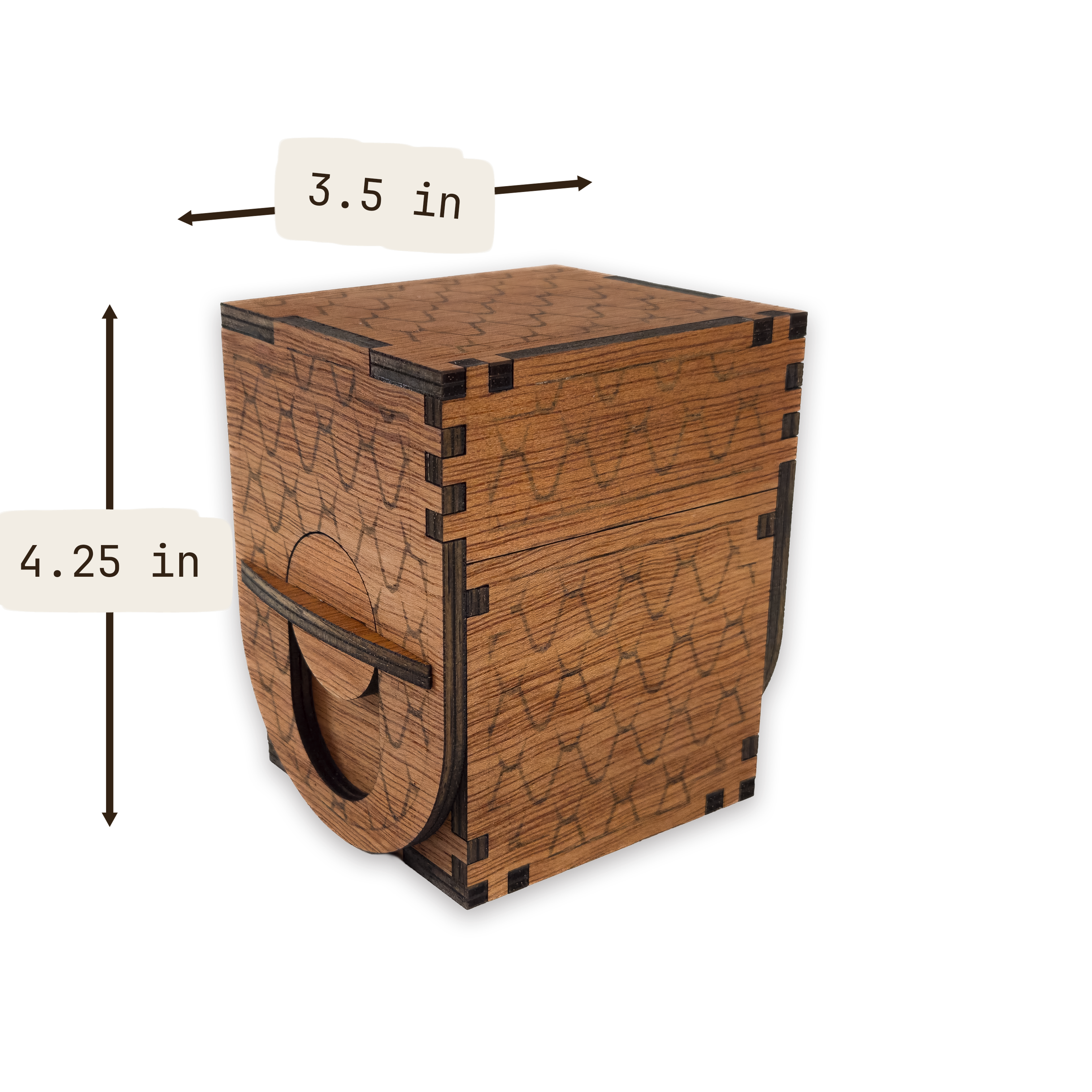 Laser-cut dragon scale deck box, cherry-finished birch plywood