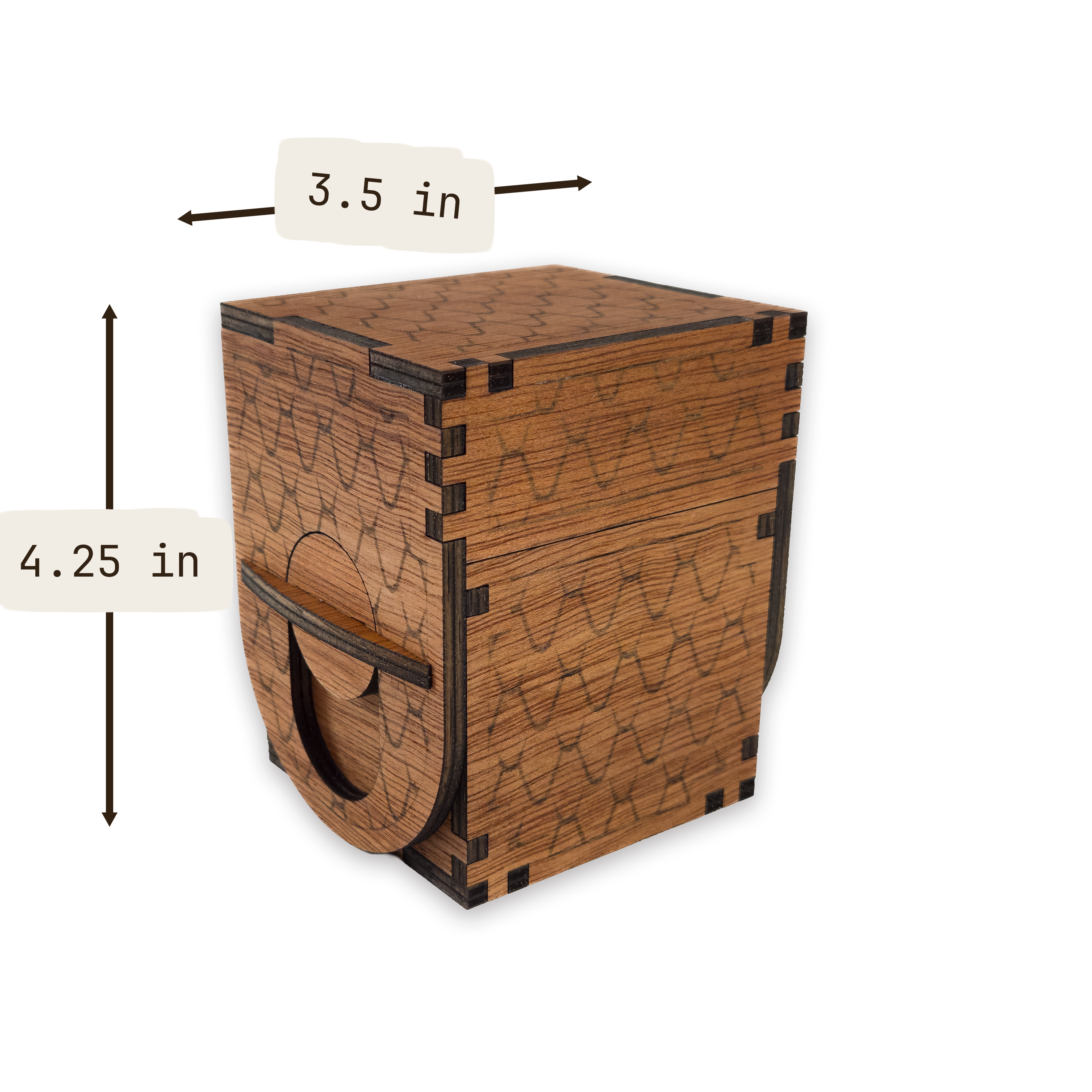 Laser-cut dragon scale deck box, cherry-finished birch plywood