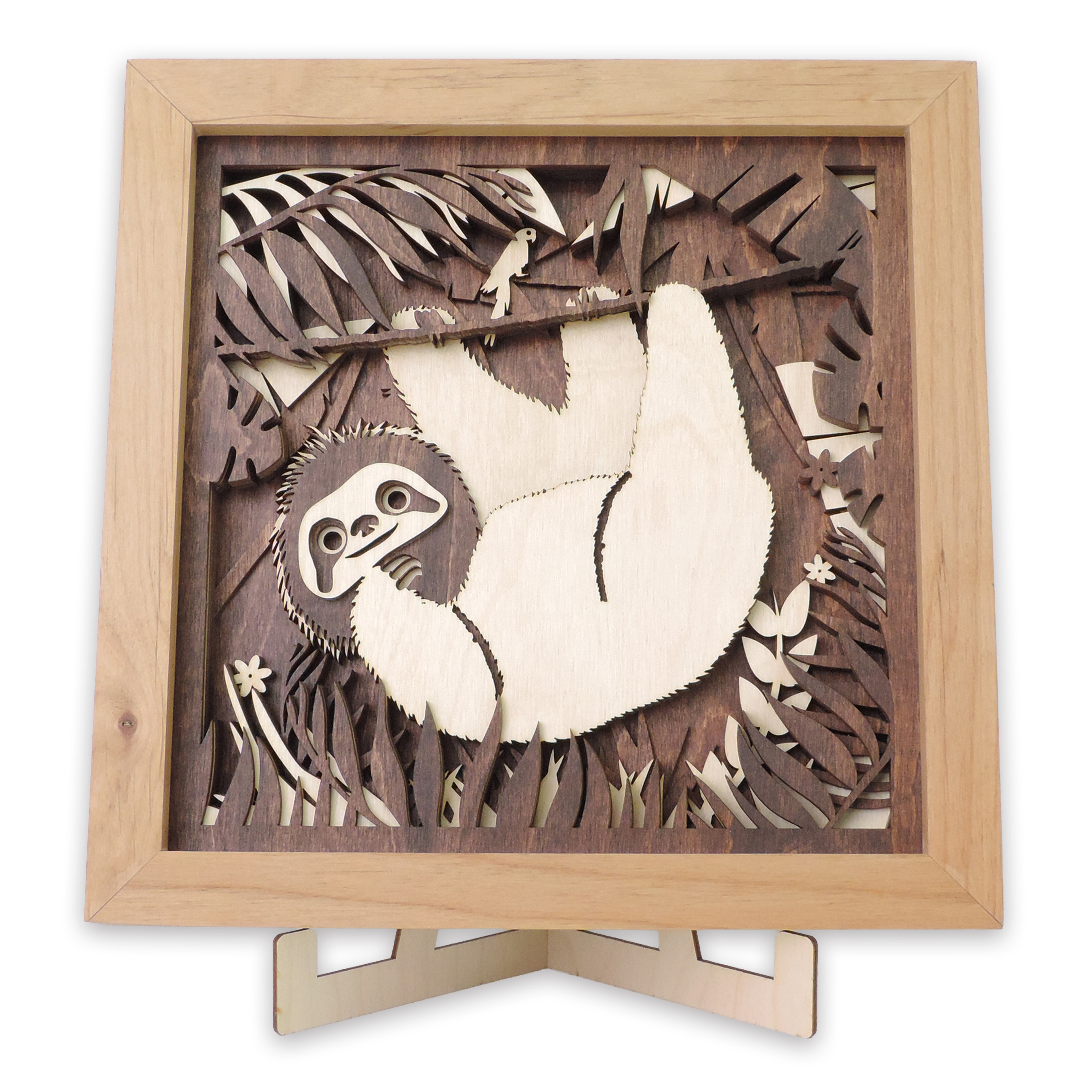 Multilayer 3D laser-cut baby sloth wall art, Baltic Birch Plywood