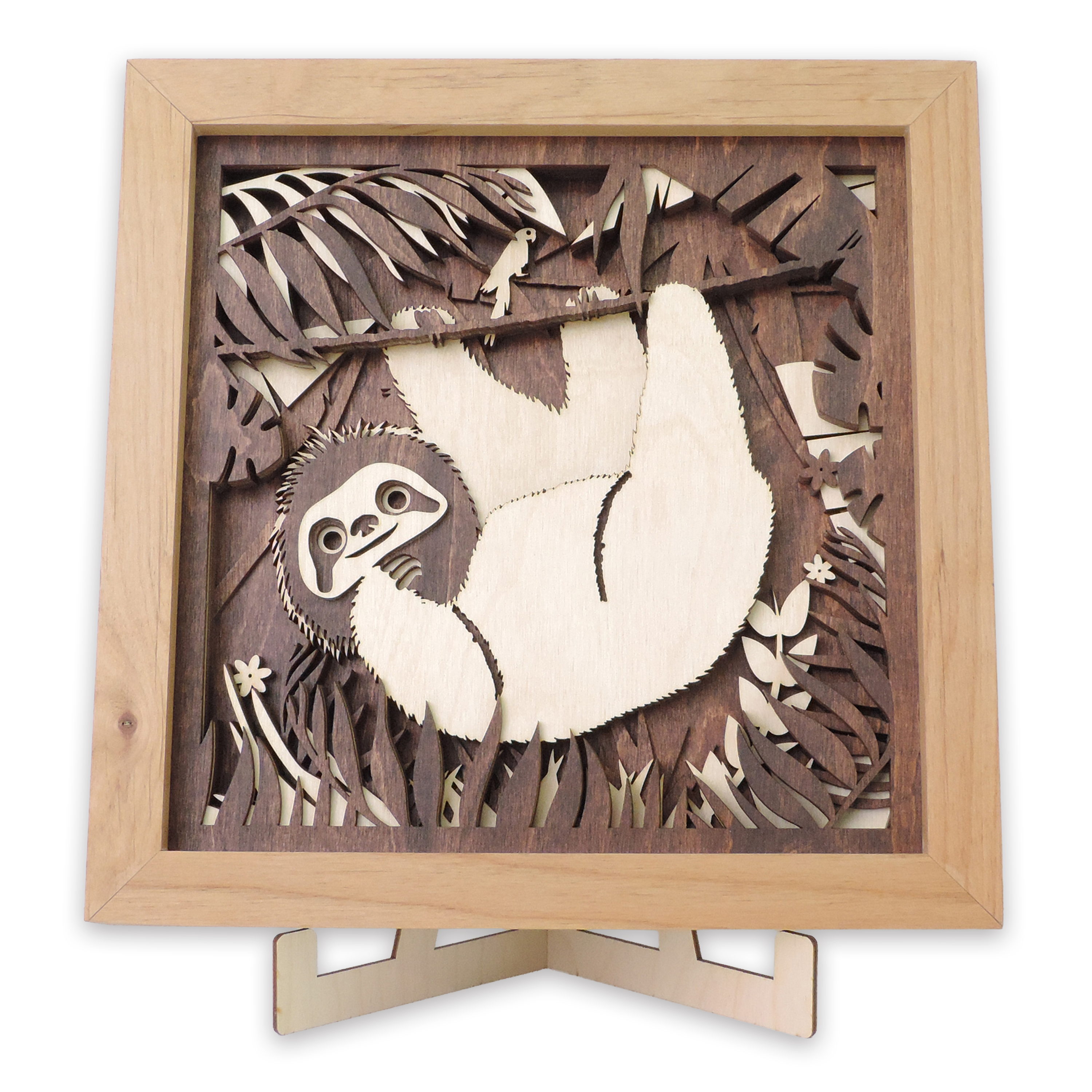 Multilayer 3D laser-cut baby sloth wall art, Baltic Birch Plywood