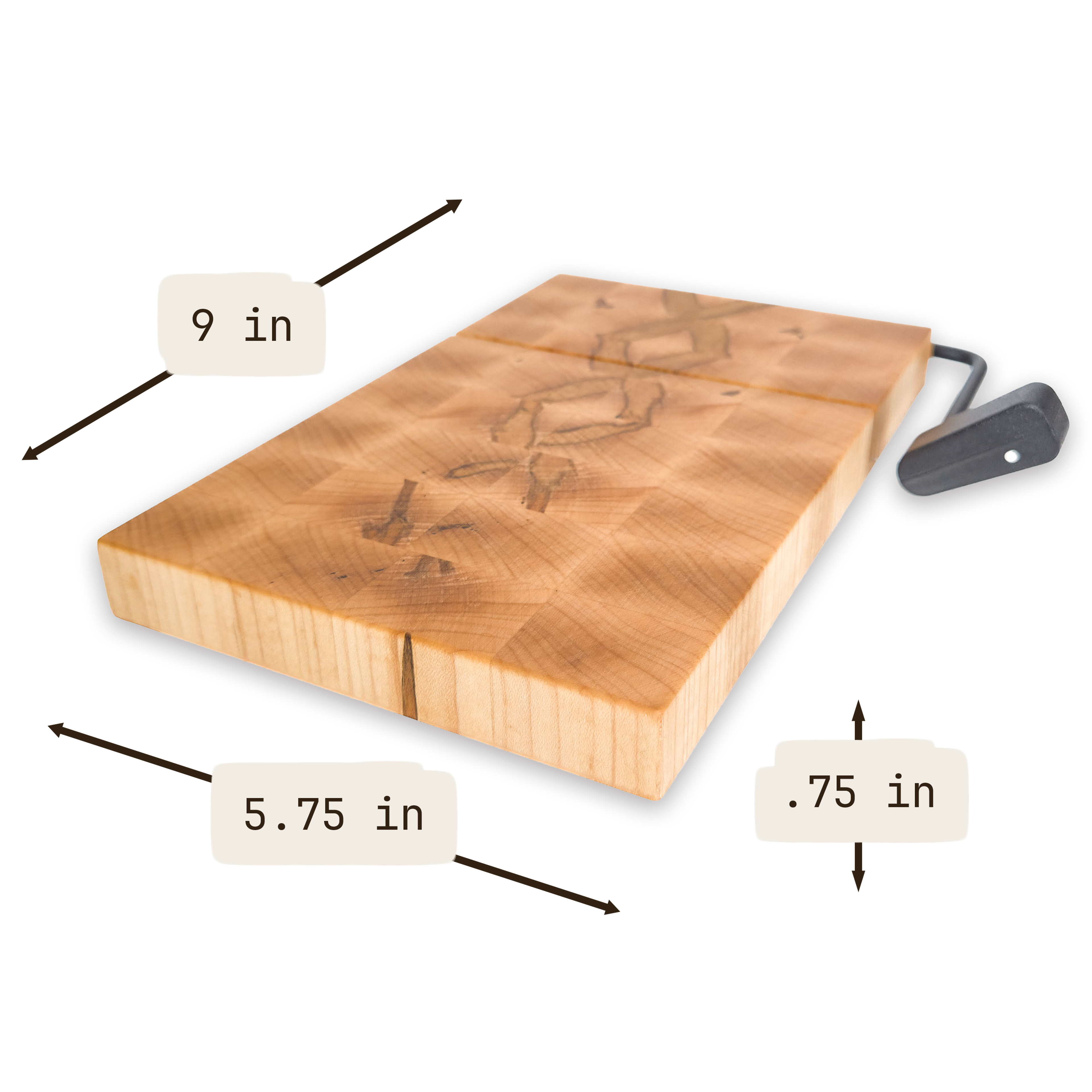 End grain spalted maple cheese slicer board with wire cutter, oiled hardwood