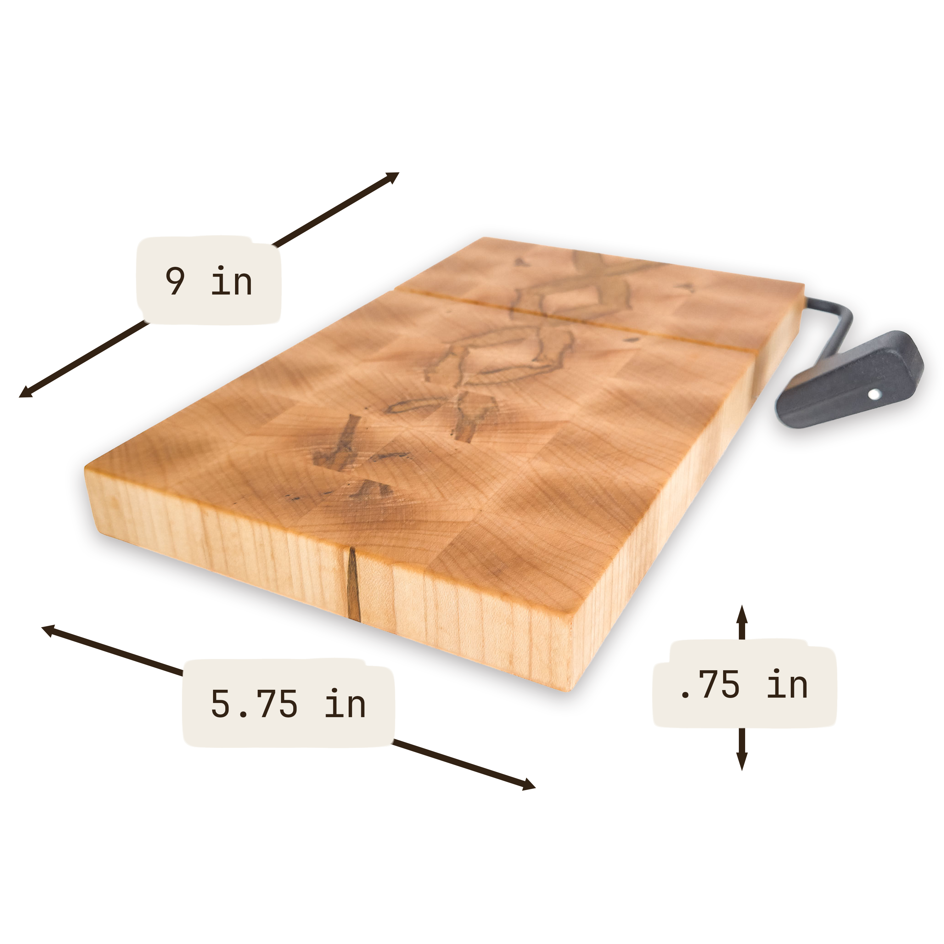 End grain spalted maple cheese slicer board with wire cutter, oiled hardwood