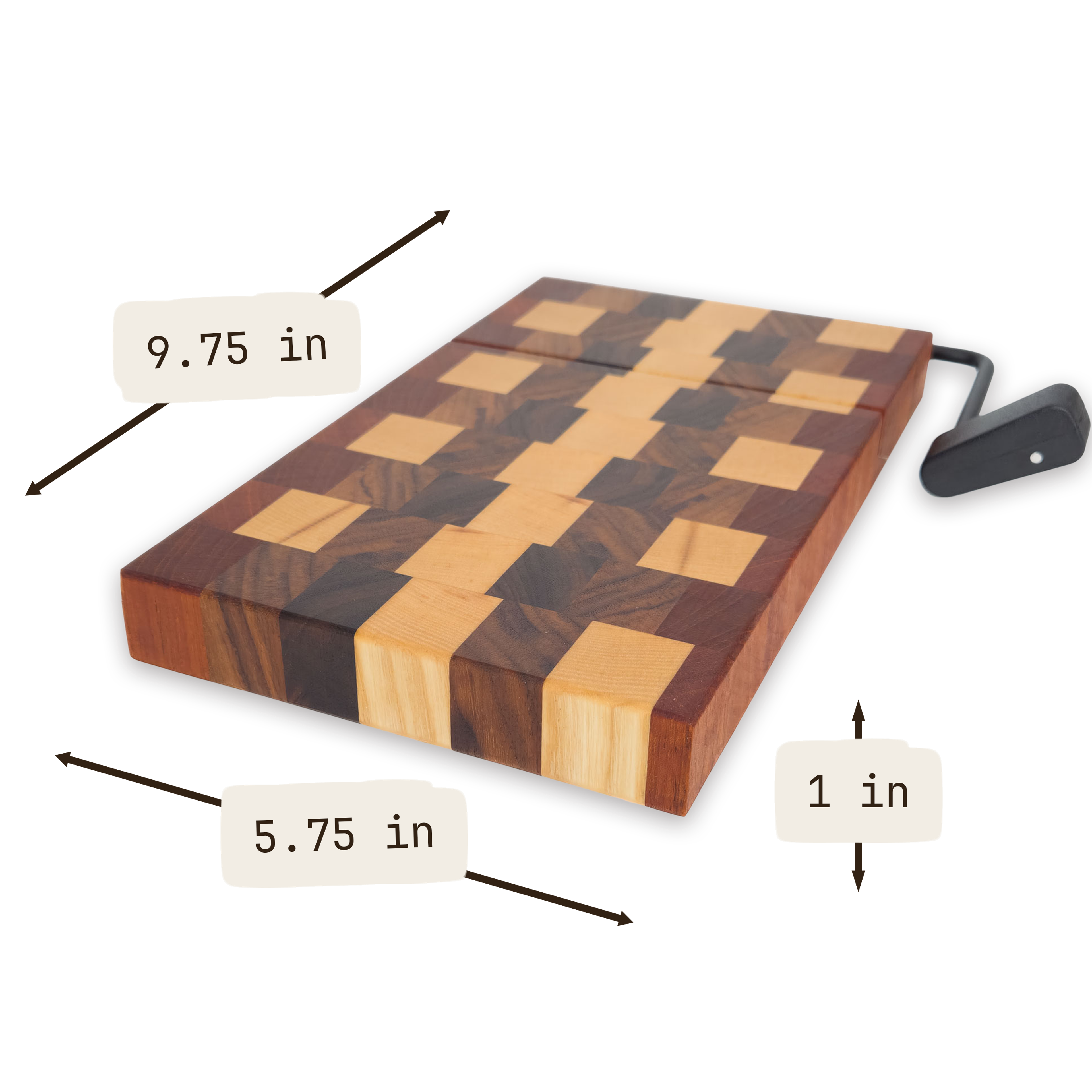 End grain maple, walnut & cherry cheese slicer board with wire cutter, oiled hardwood