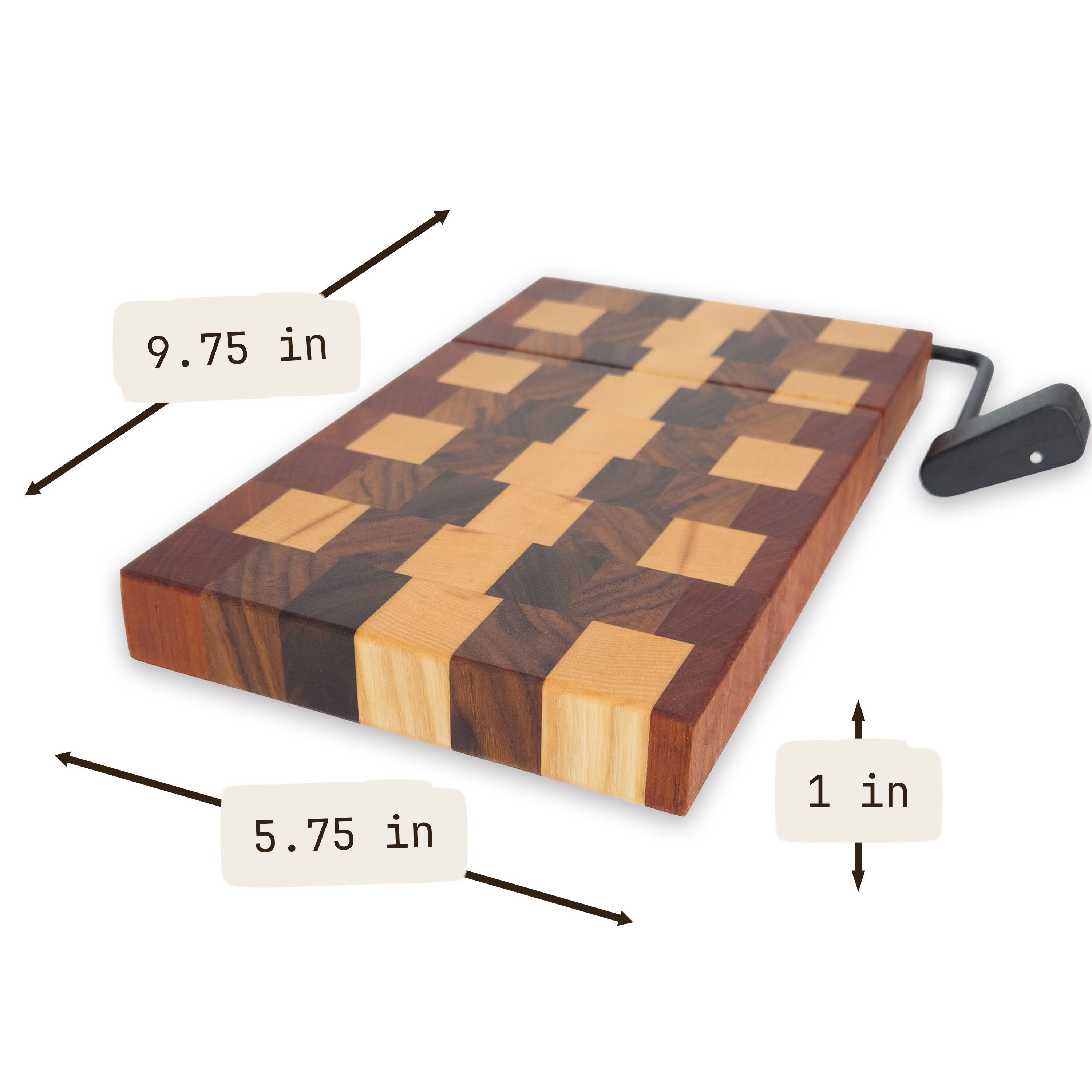 End grain maple, walnut & cherry cheese slicer board with wire cutter, oiled hardwood