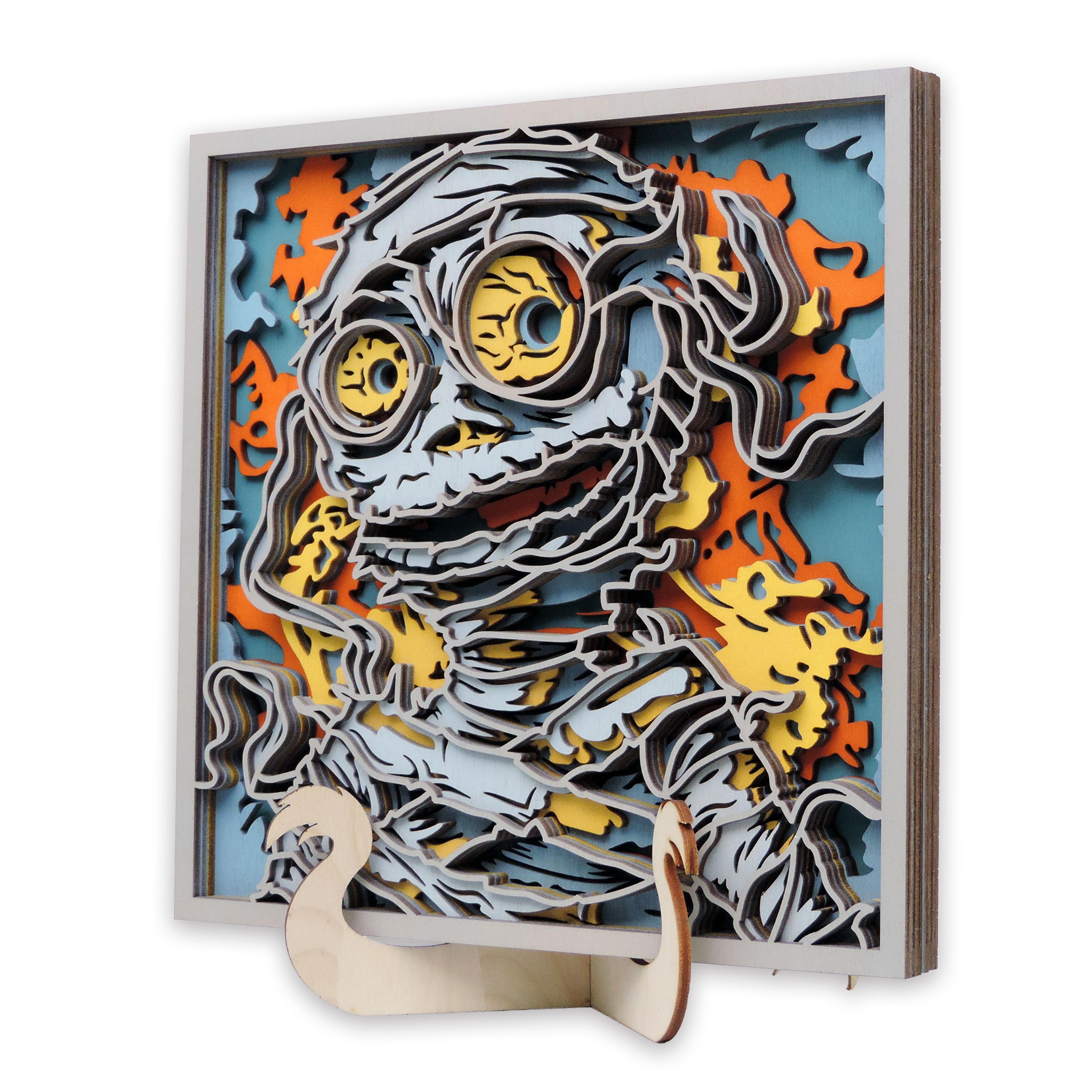 Multilayer 3D laser-cut mummy wall art, Baltic Birch Plywood