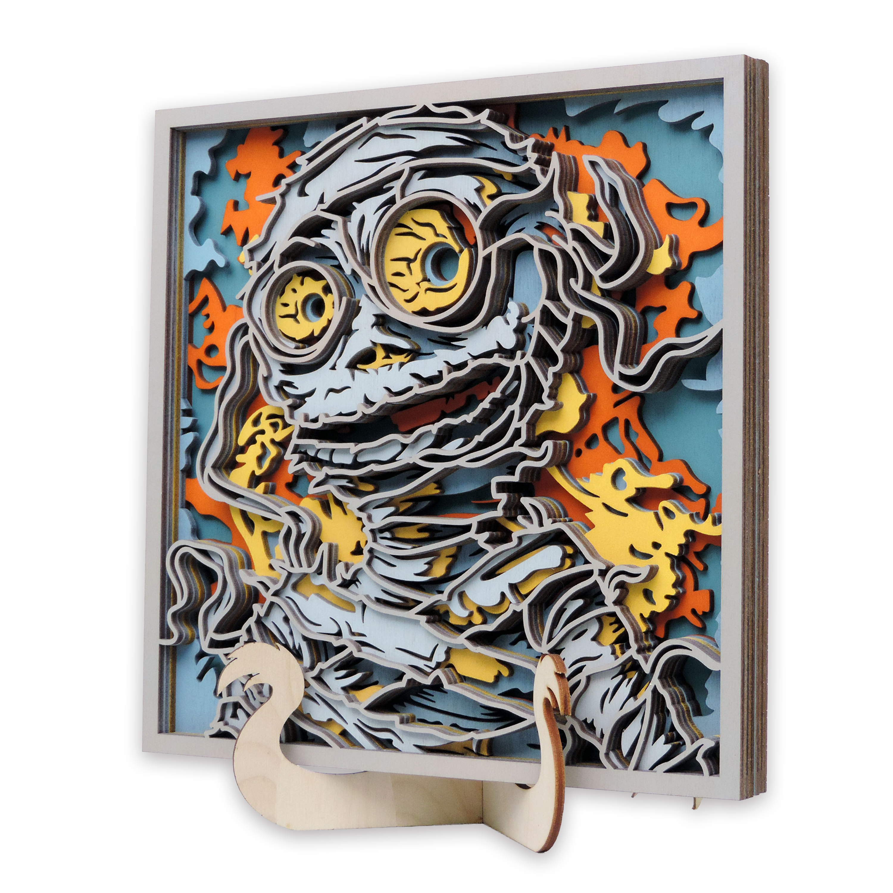 Multilayer 3D laser-cut mummy wall art, Baltic Birch Plywood