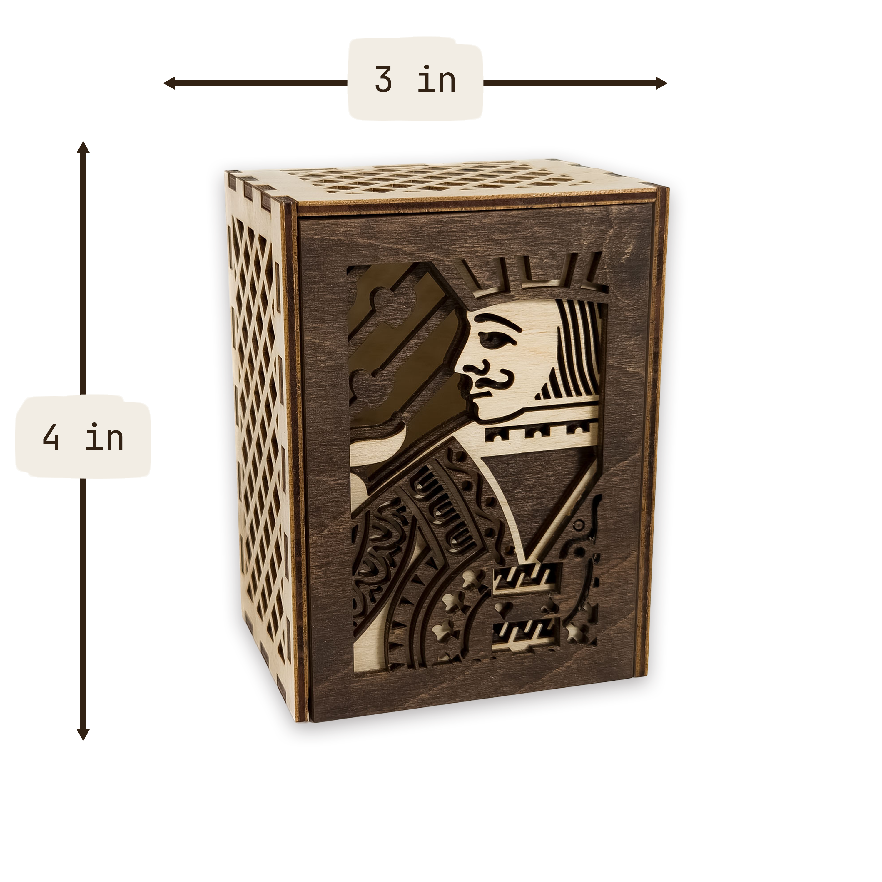 Laser-cut jack of hearts poker card box, walnut & maple birch plywood