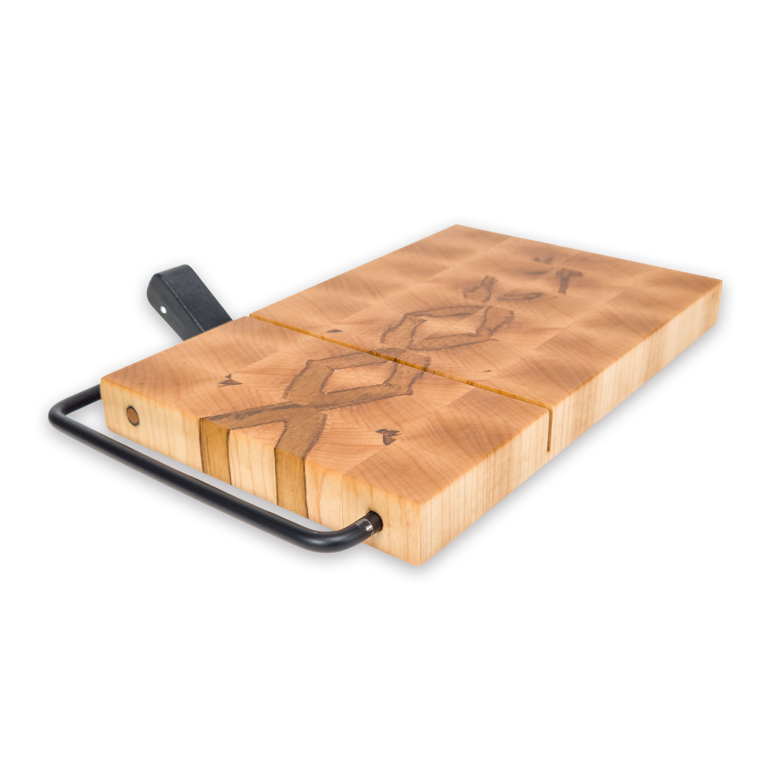 End grain spalted maple cheese slicer board with wire cutter, oiled hardwood