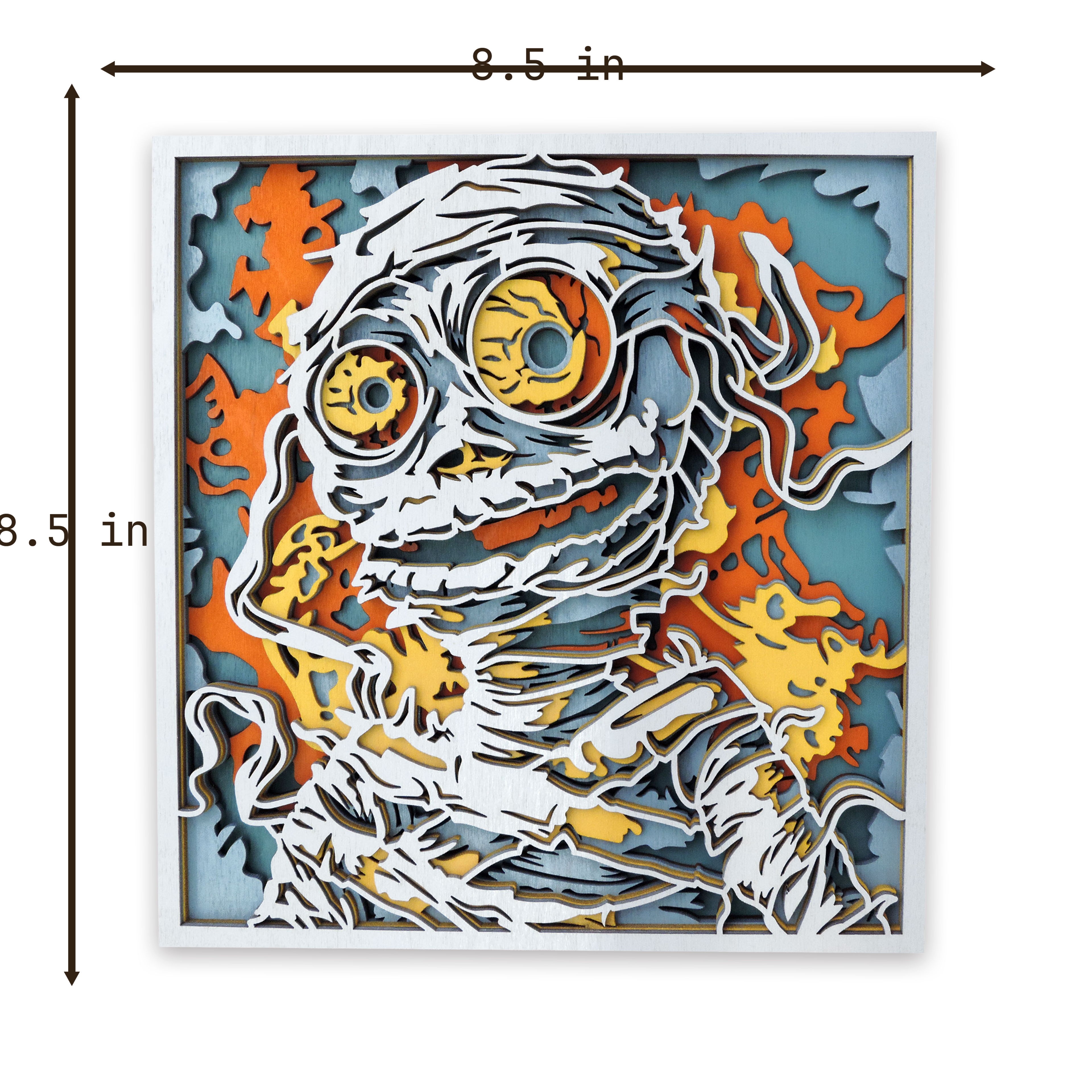 Multilayer 3D laser-cut mummy wall art, Baltic Birch Plywood