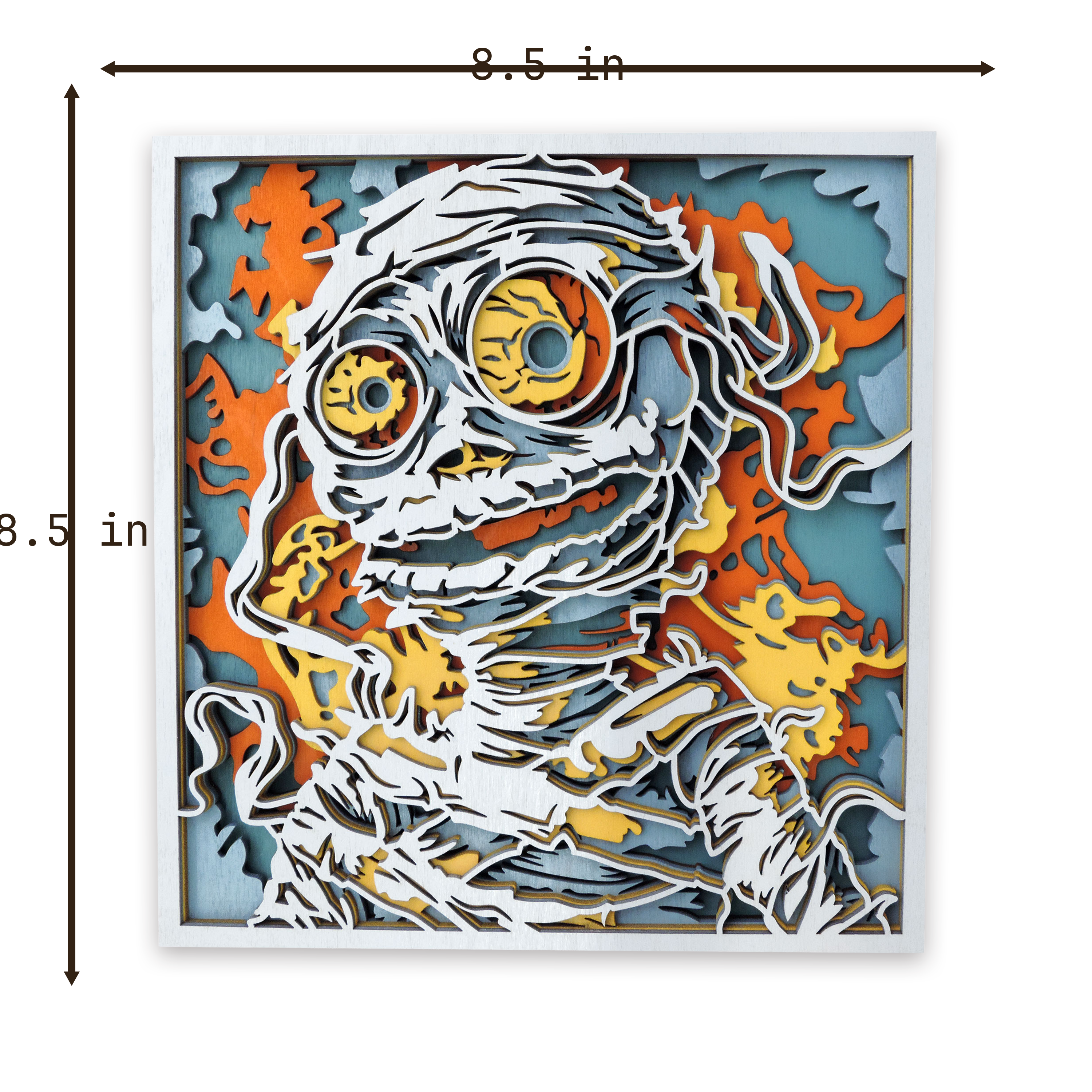 Multilayer 3D laser-cut mummy wall art, Baltic Birch Plywood