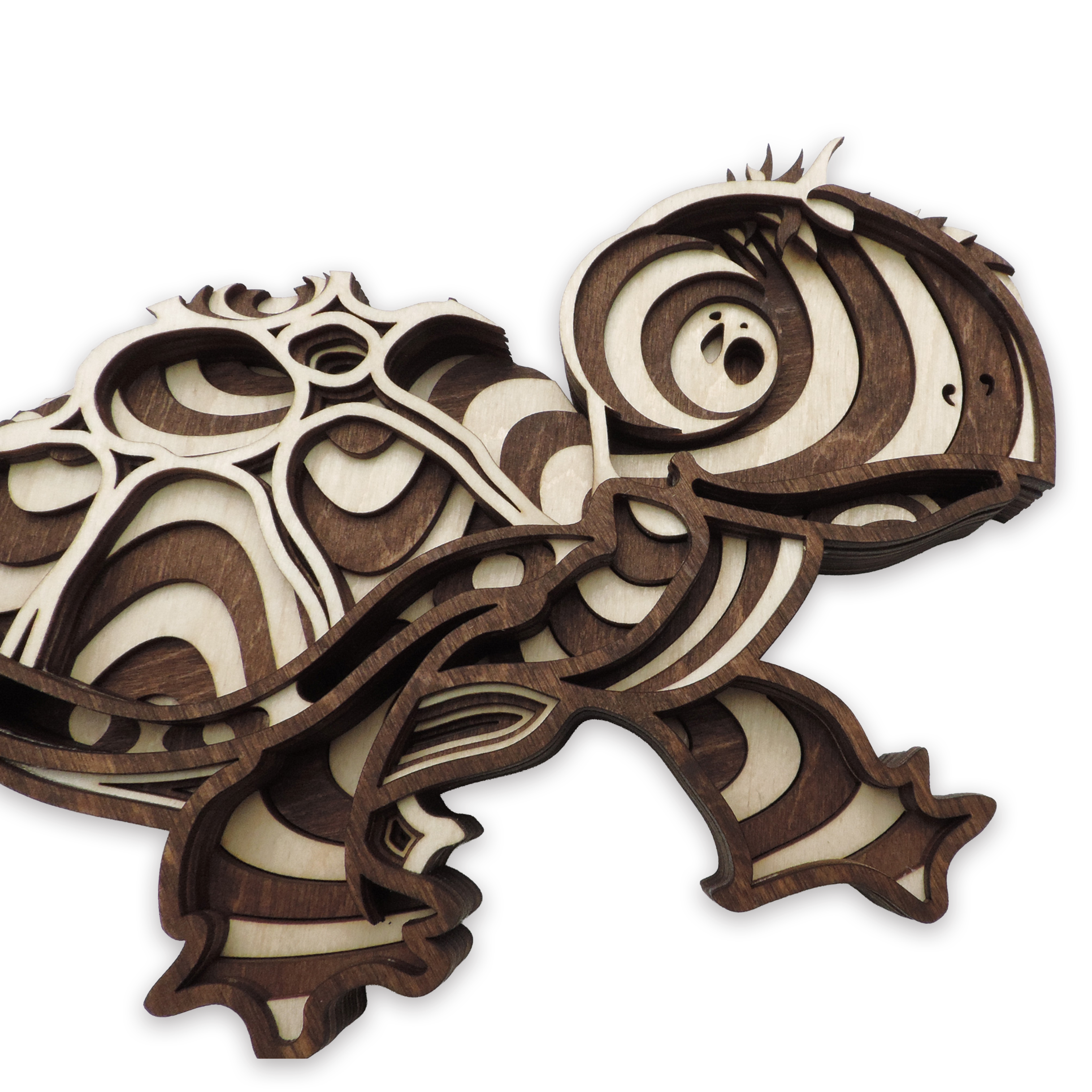 Multilayer 3D laser-cut sea turtle wall art, Baltic Birch Plywood — walnut maple, small (6 × 9 in)