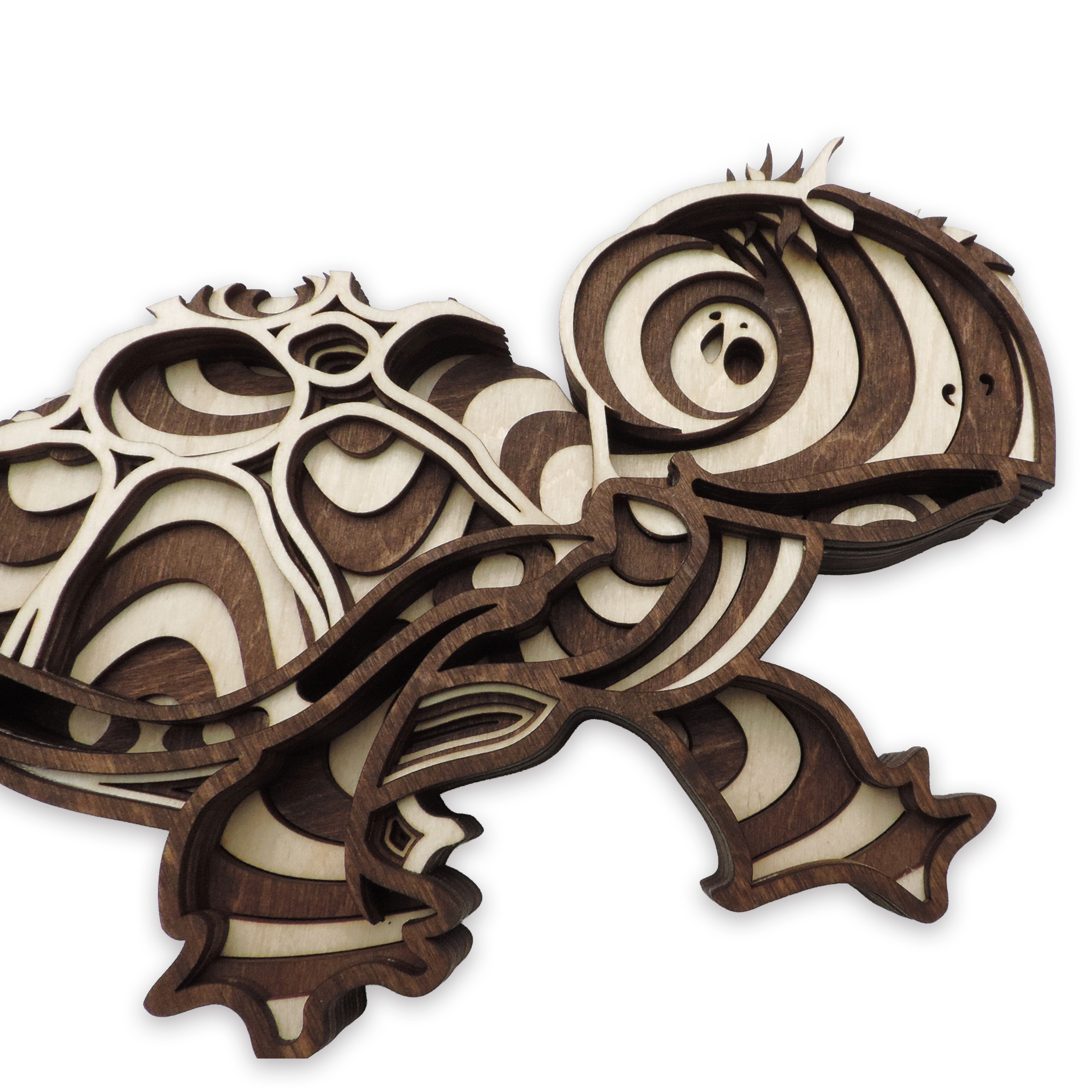 Multilayer 3D laser-cut sea turtle wall art, Baltic Birch Plywood — walnut maple, small (6 × 9 in)