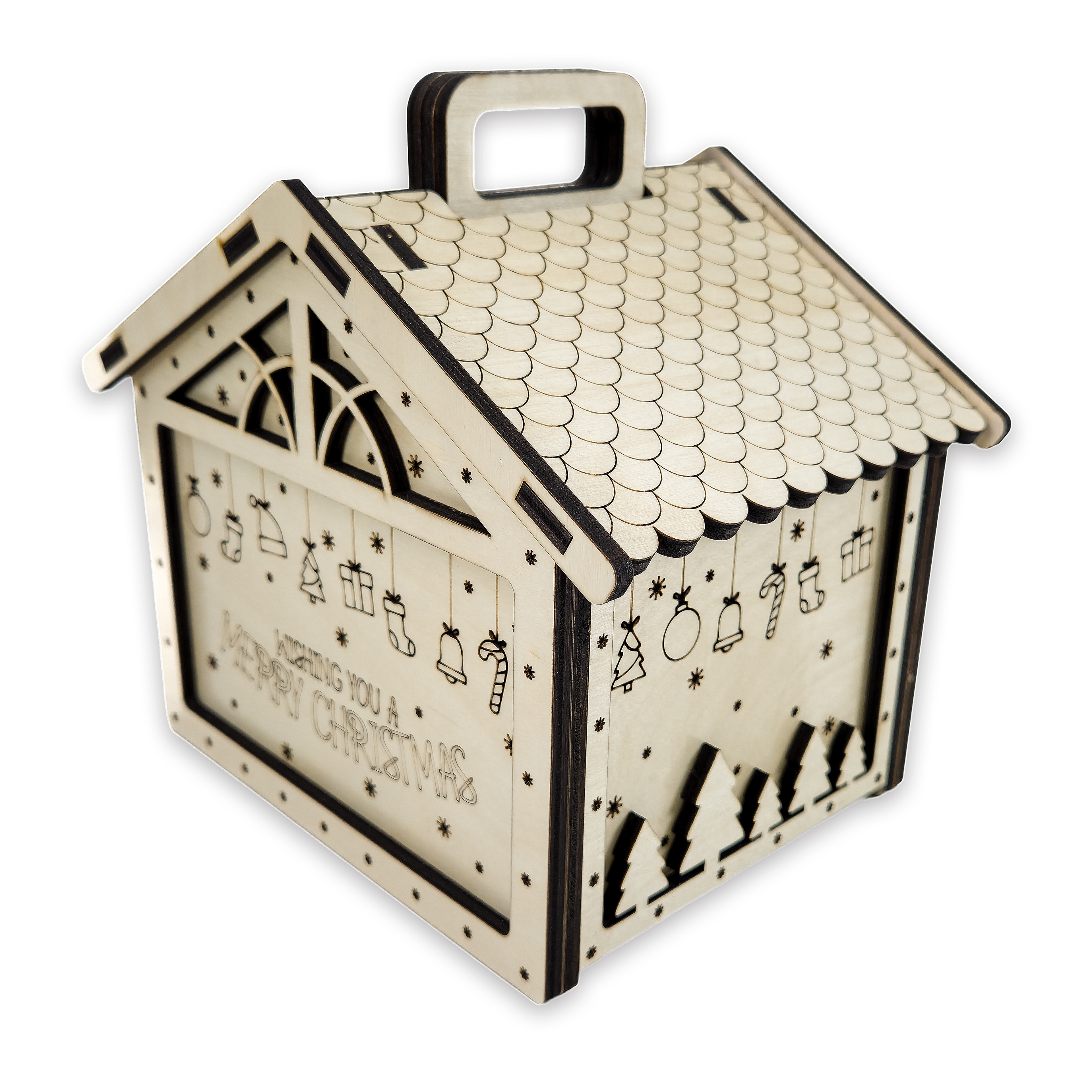 Laser-cut christmas gift box, ¼ in cabinet-grade plywood