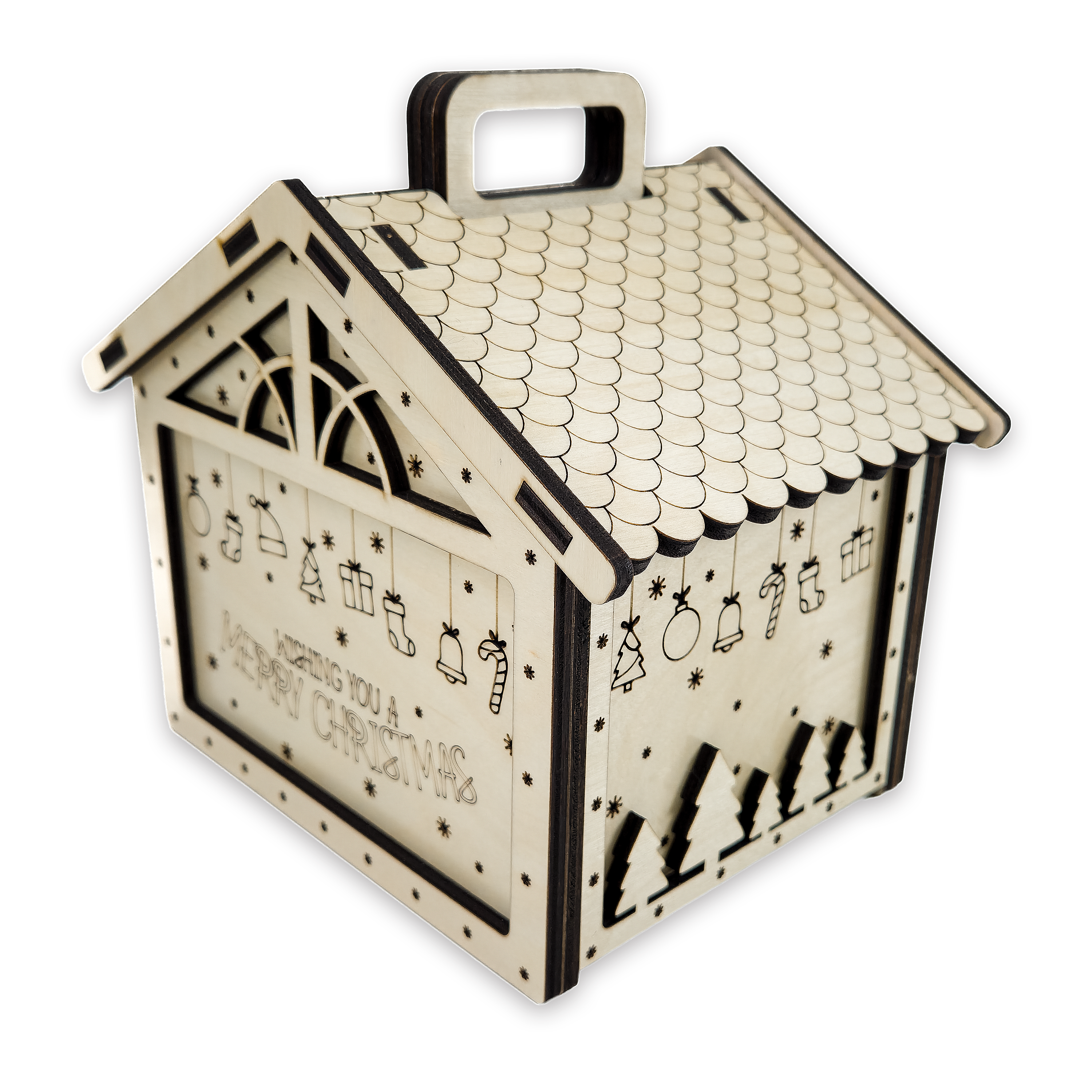 Laser-cut christmas gift box, ¼ in cabinet-grade plywood