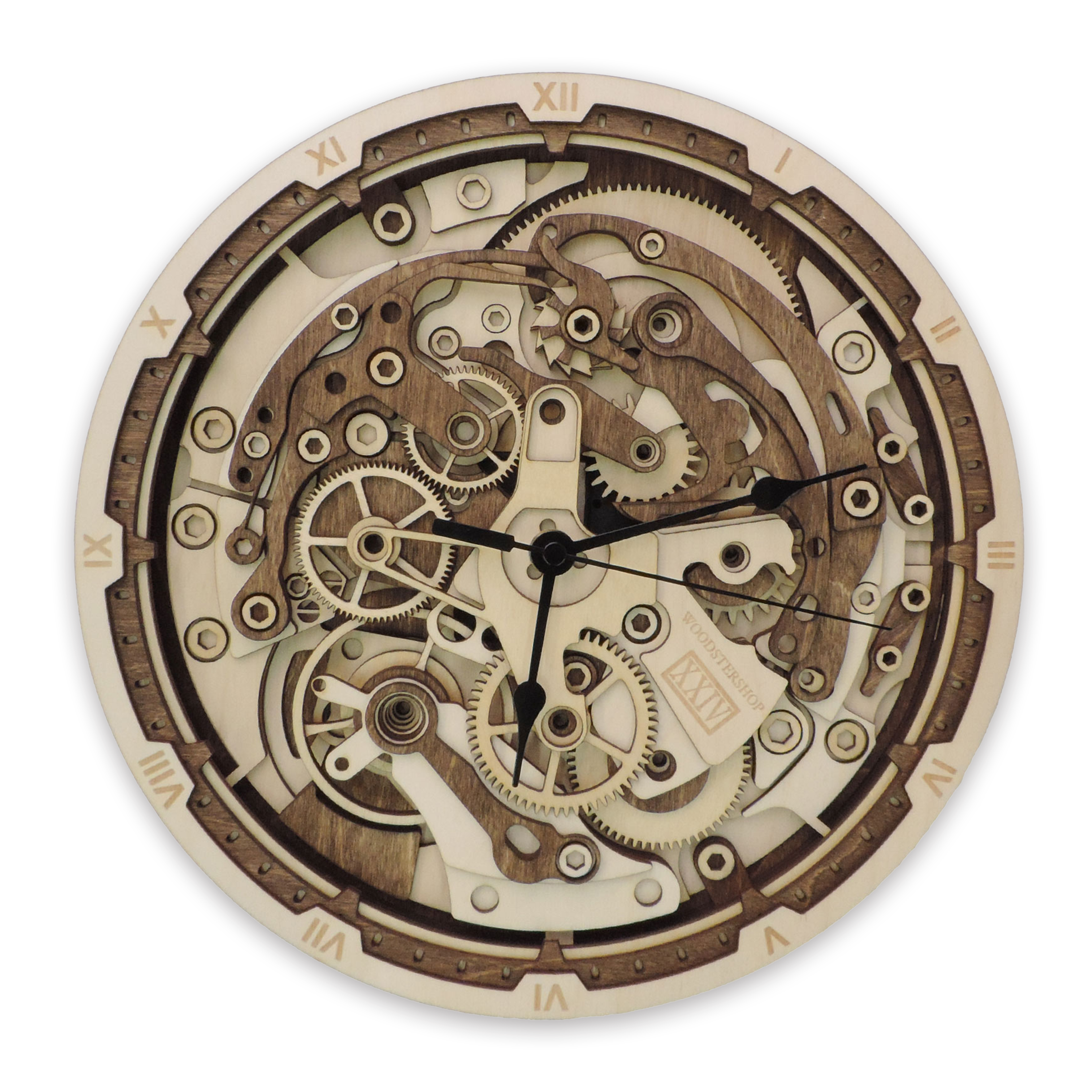 Multilayer 3D laser-cut gear wall clock wall art, Baltic Birch Plywood