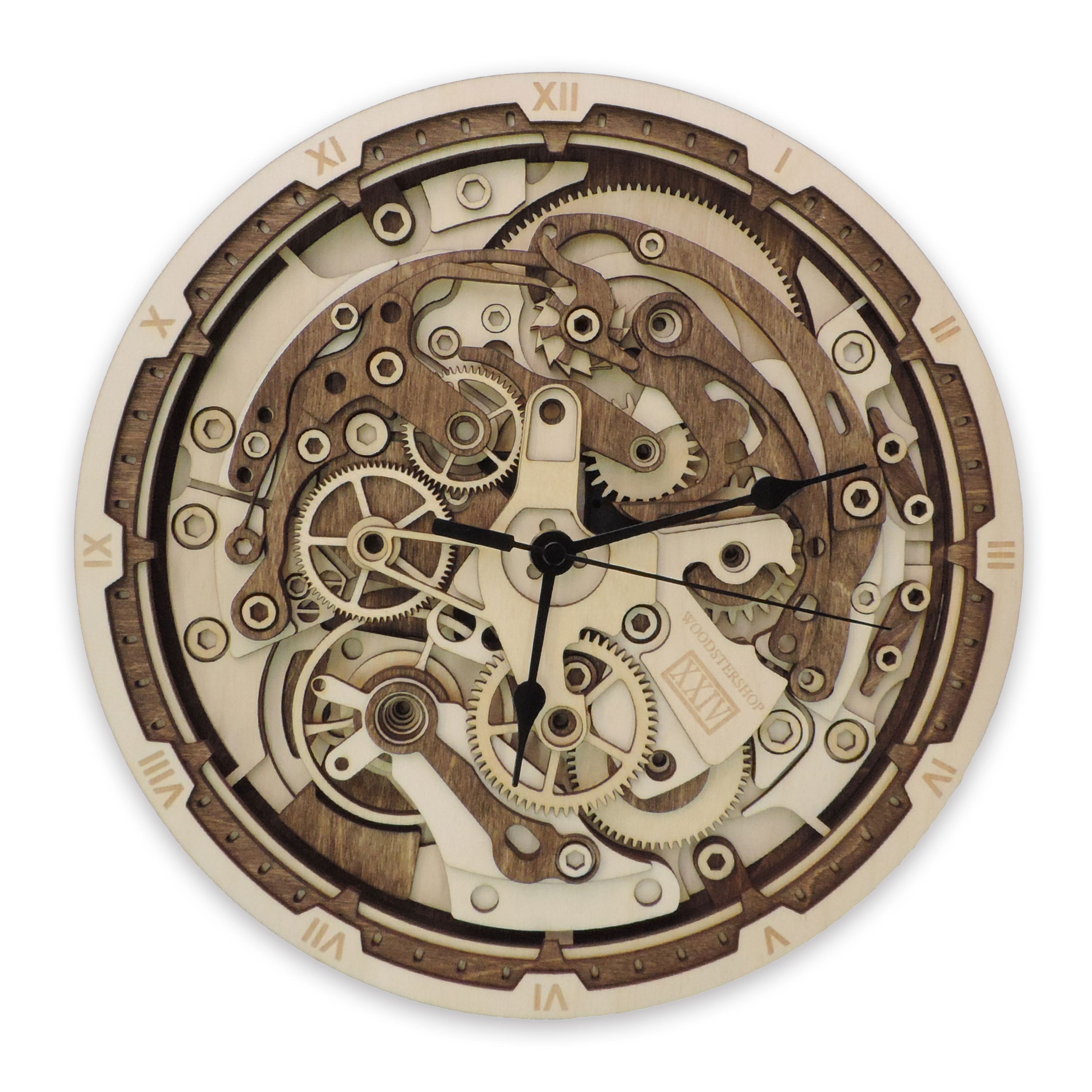 Multilayer 3D laser-cut gear wall clock wall art, Baltic Birch Plywood