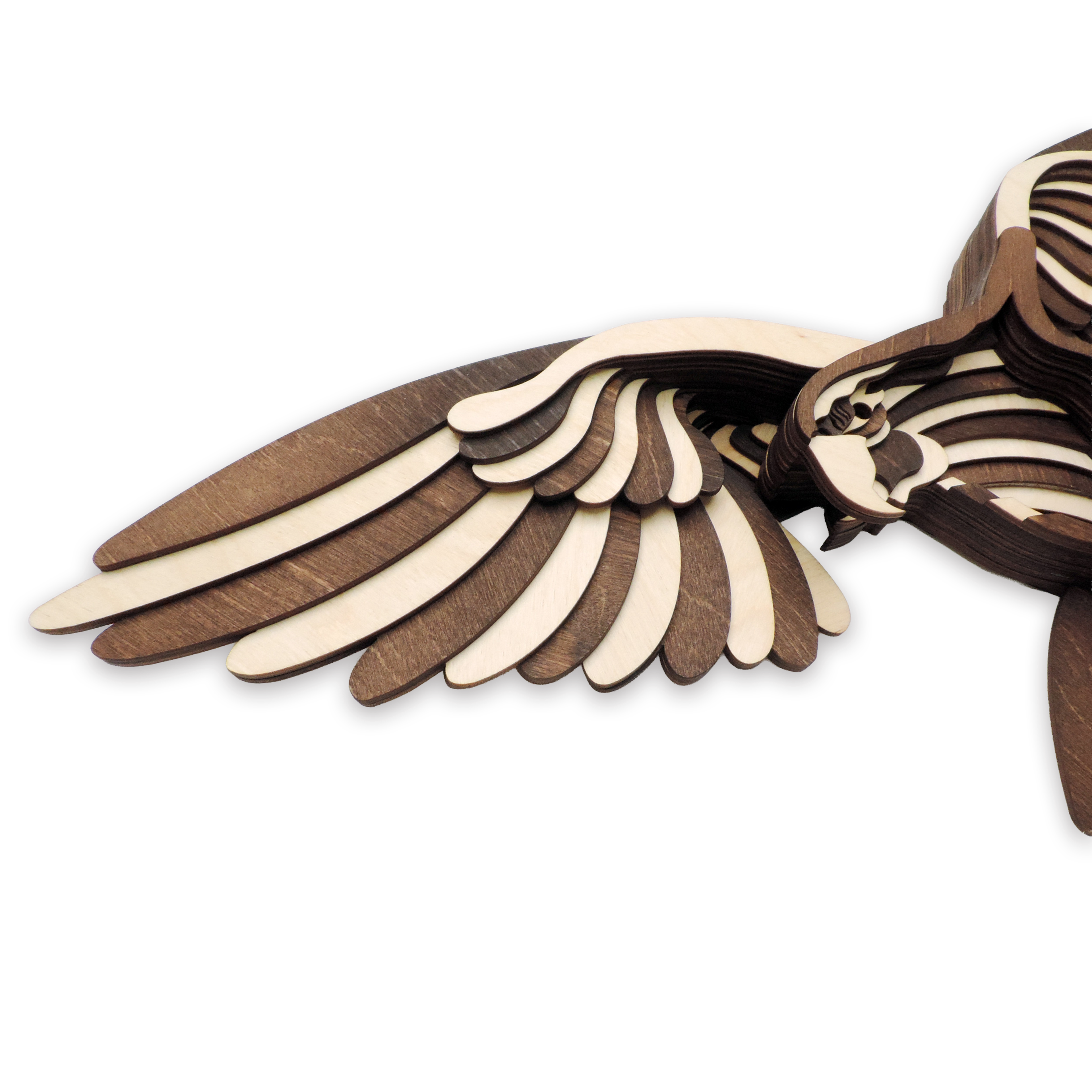 Multilayer 3D laser-cut macaw wall art, Baltic Birch Plywood — walnut maple, small (12 × 7.5 in)
