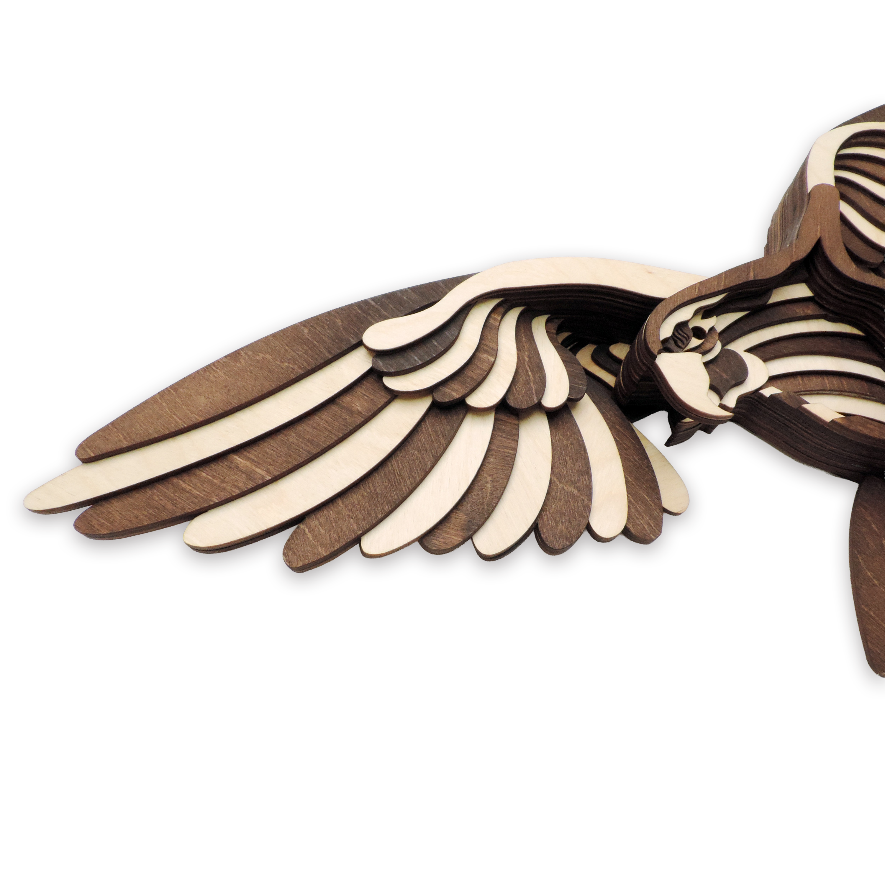 Multilayer 3D laser-cut macaw wall art, Baltic Birch Plywood — walnut maple, small (12 × 7.5 in)