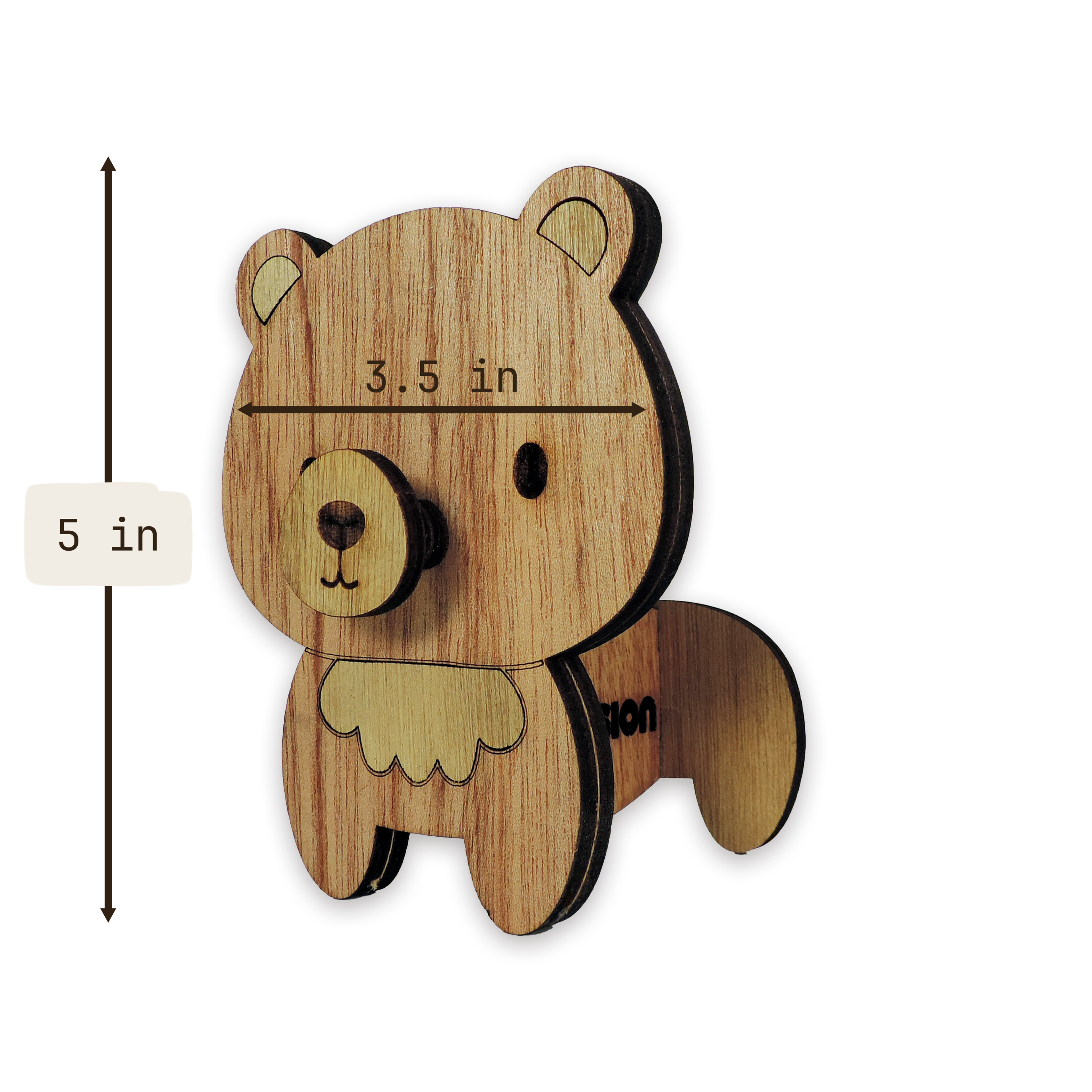 Laser-cut bear glasses holder, 5 mm plywood — cherry, blank (3.5 × 5 in)