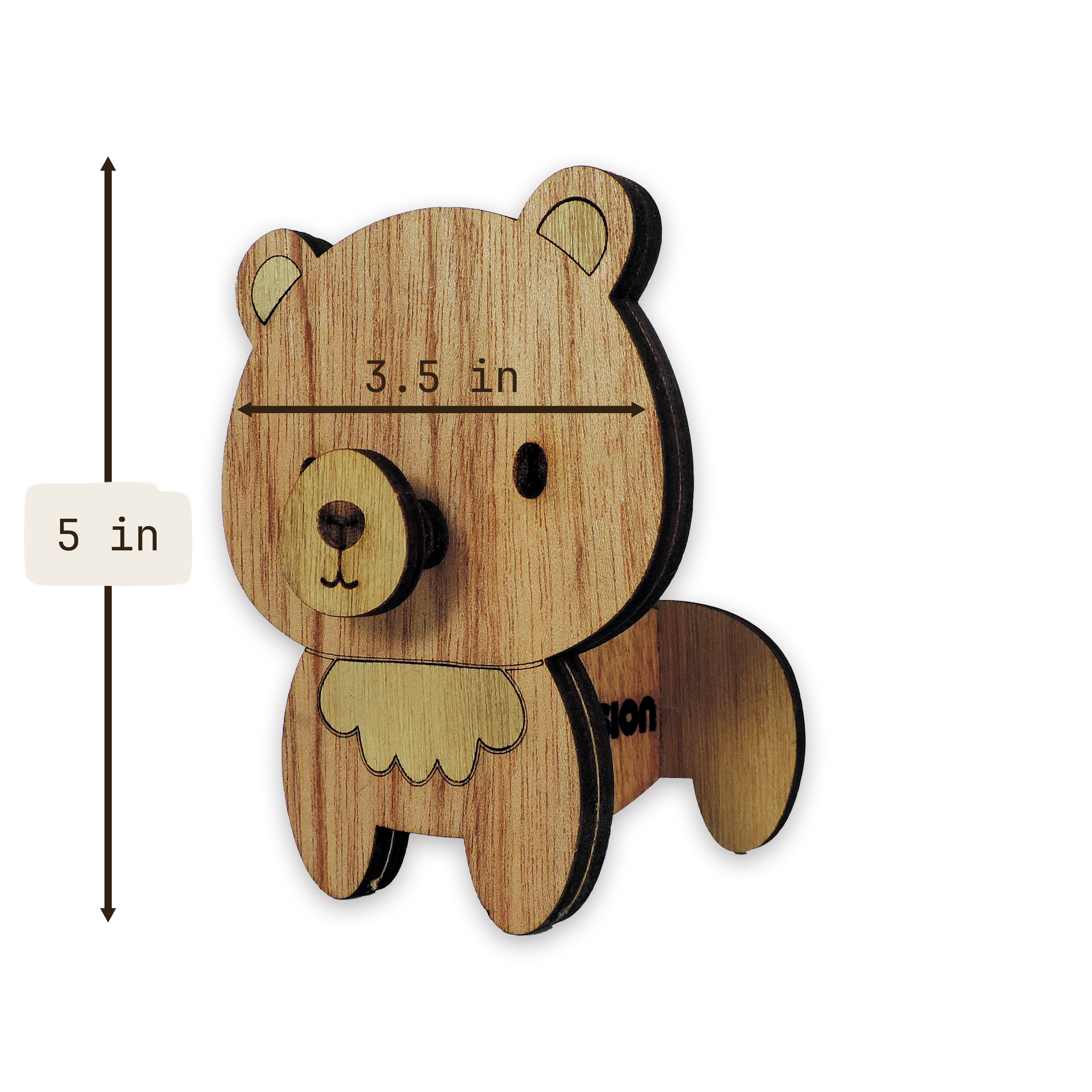 Laser-cut bear glasses holder, 5 mm plywood — cherry, blank (3.5 × 5 in)