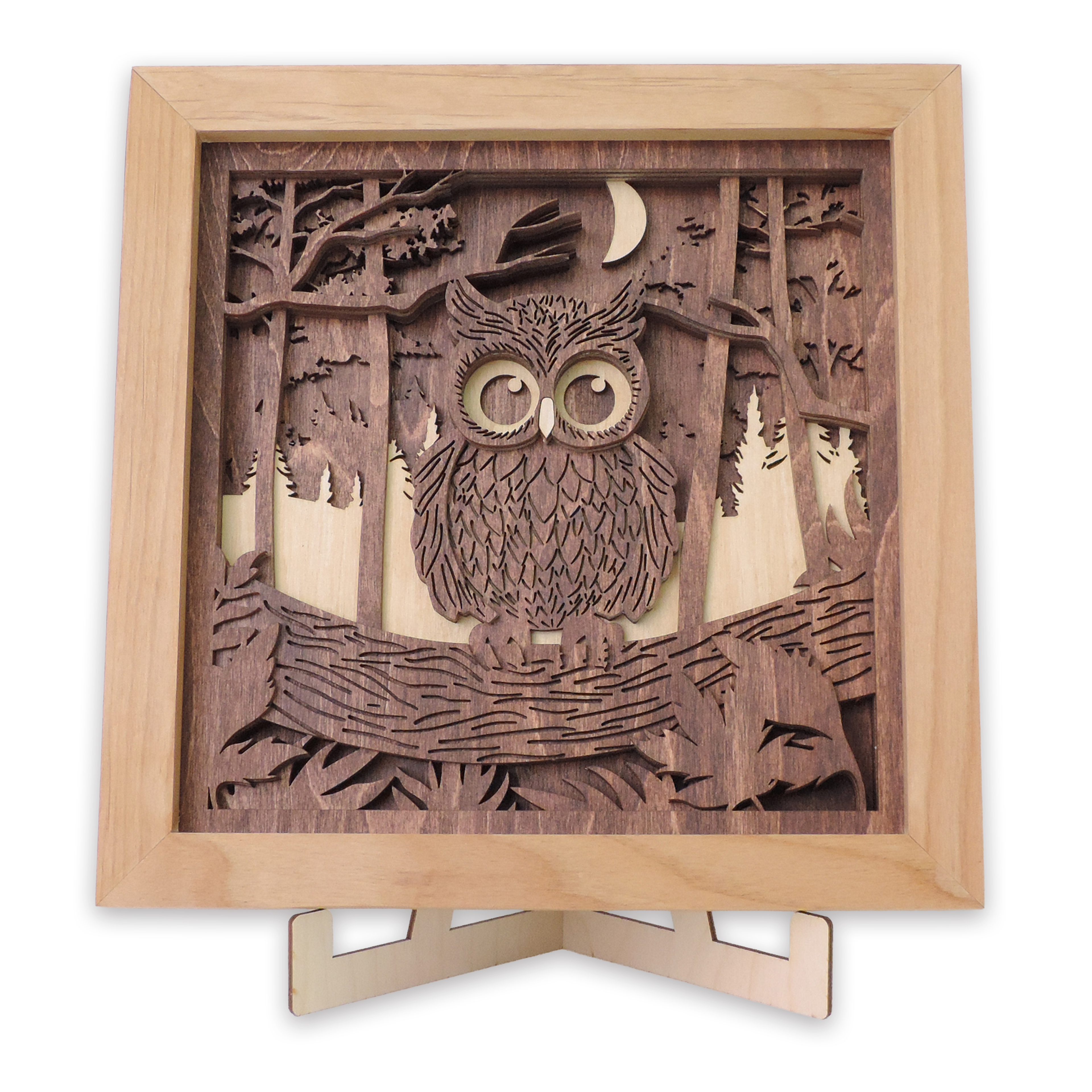 Multilayer 3D laser-cut baby owl wall art, Baltic Birch Plywood