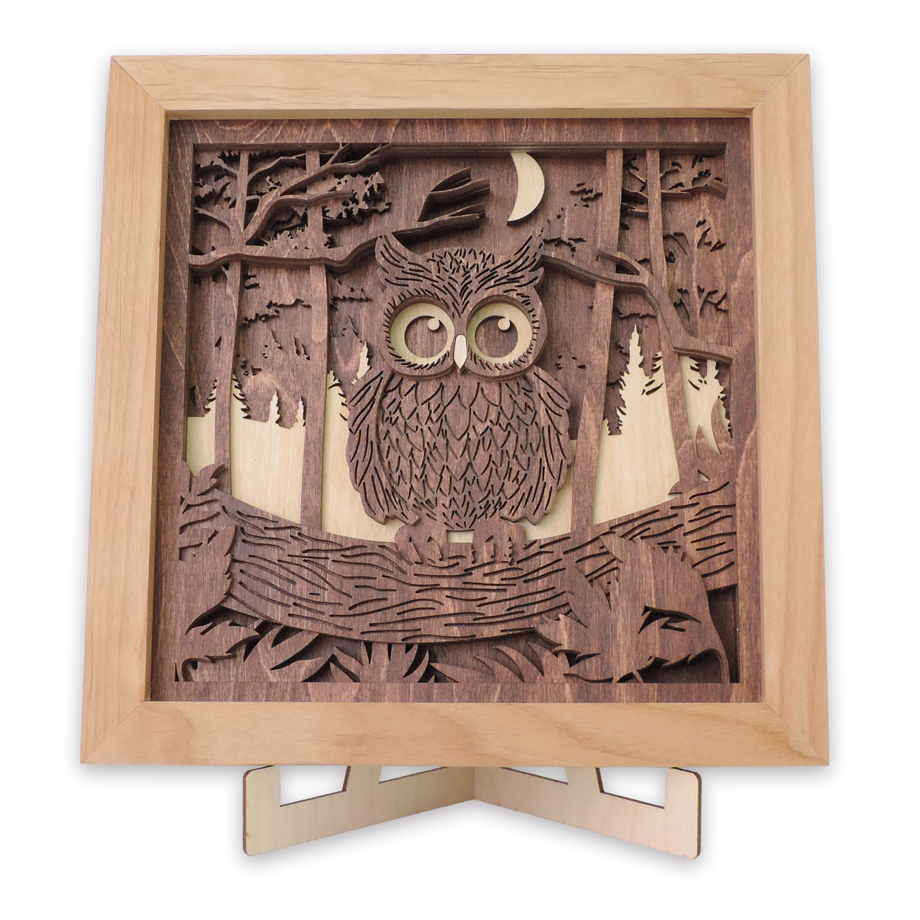 Multilayer 3D laser-cut baby owl wall art, Baltic Birch Plywood