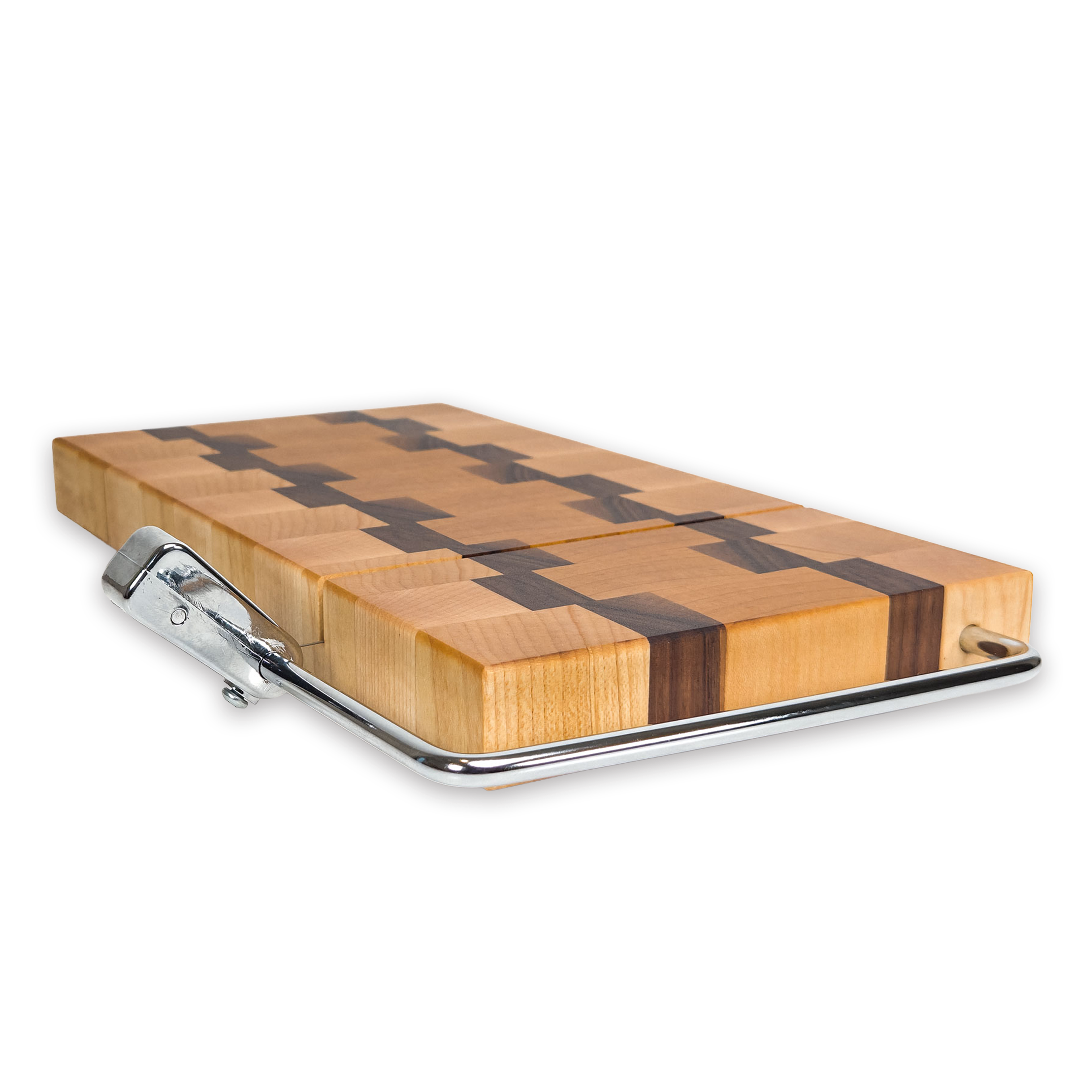 End grain maple & walnut cheese slicer board with wire cutter, oiled hardwood