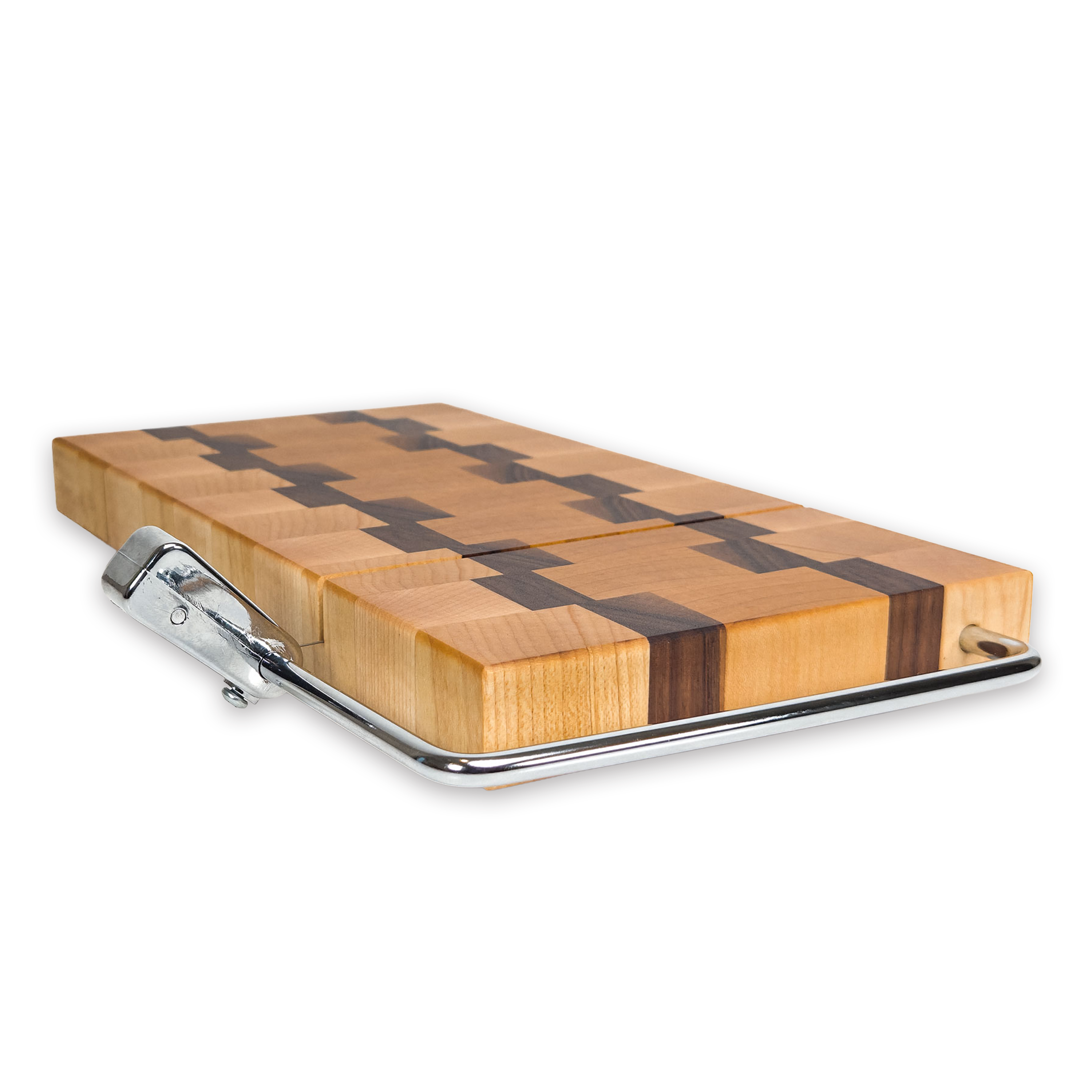 End grain maple & walnut cheese slicer board with wire cutter, oiled hardwood