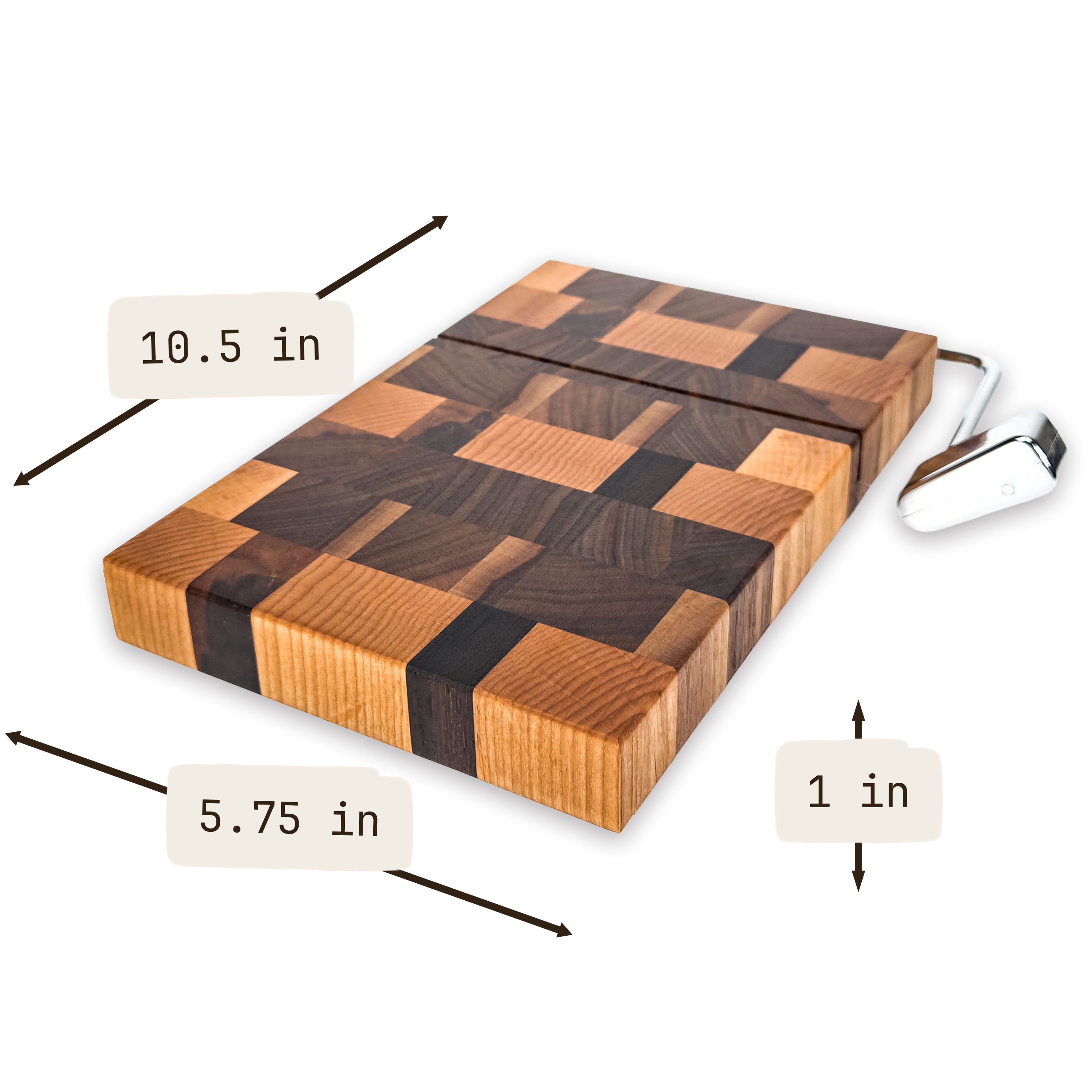 End grain oak, maple & walnut cheese slicer board with wire cutter, oiled hardwood