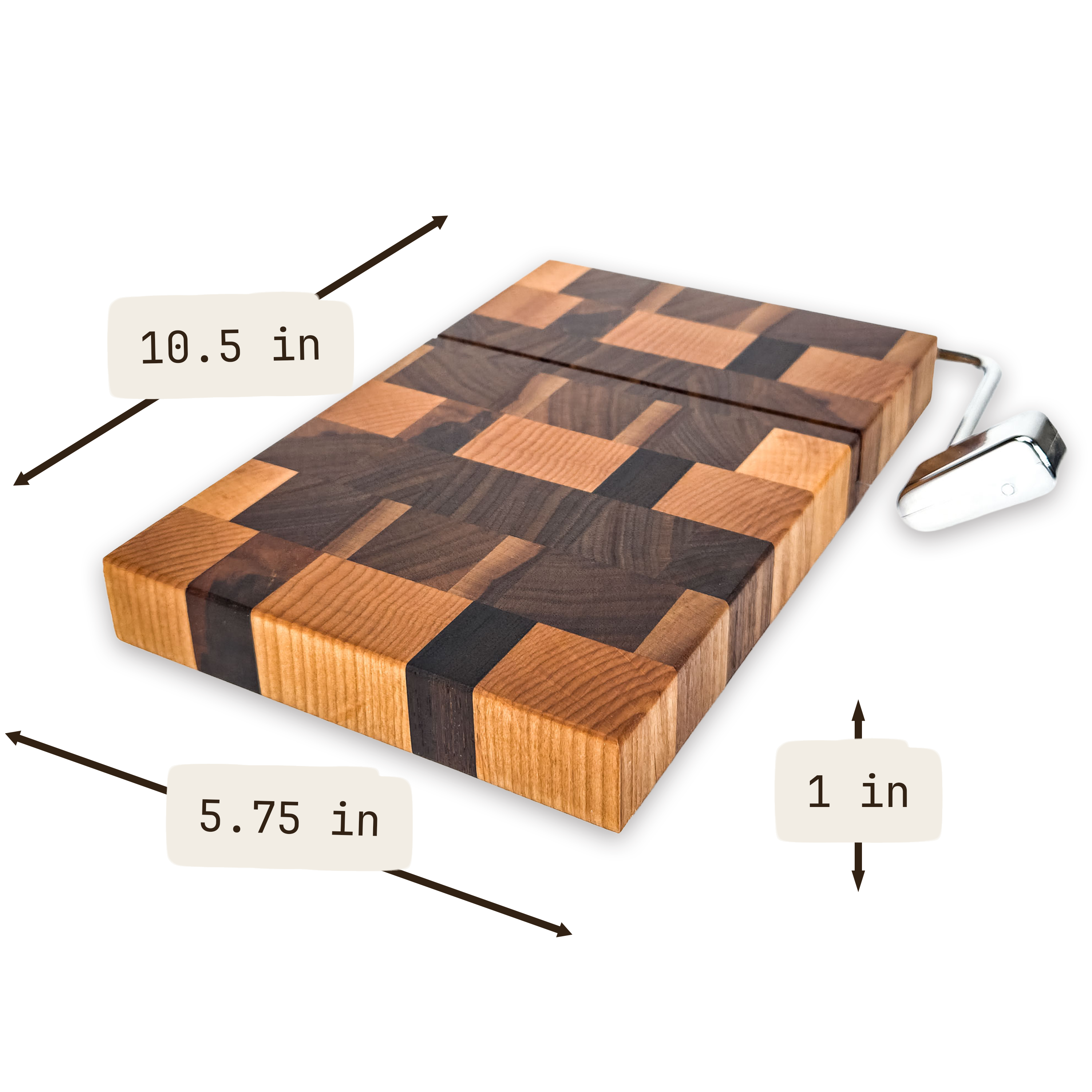 End grain oak, maple & walnut cheese slicer board with wire cutter, oiled hardwood