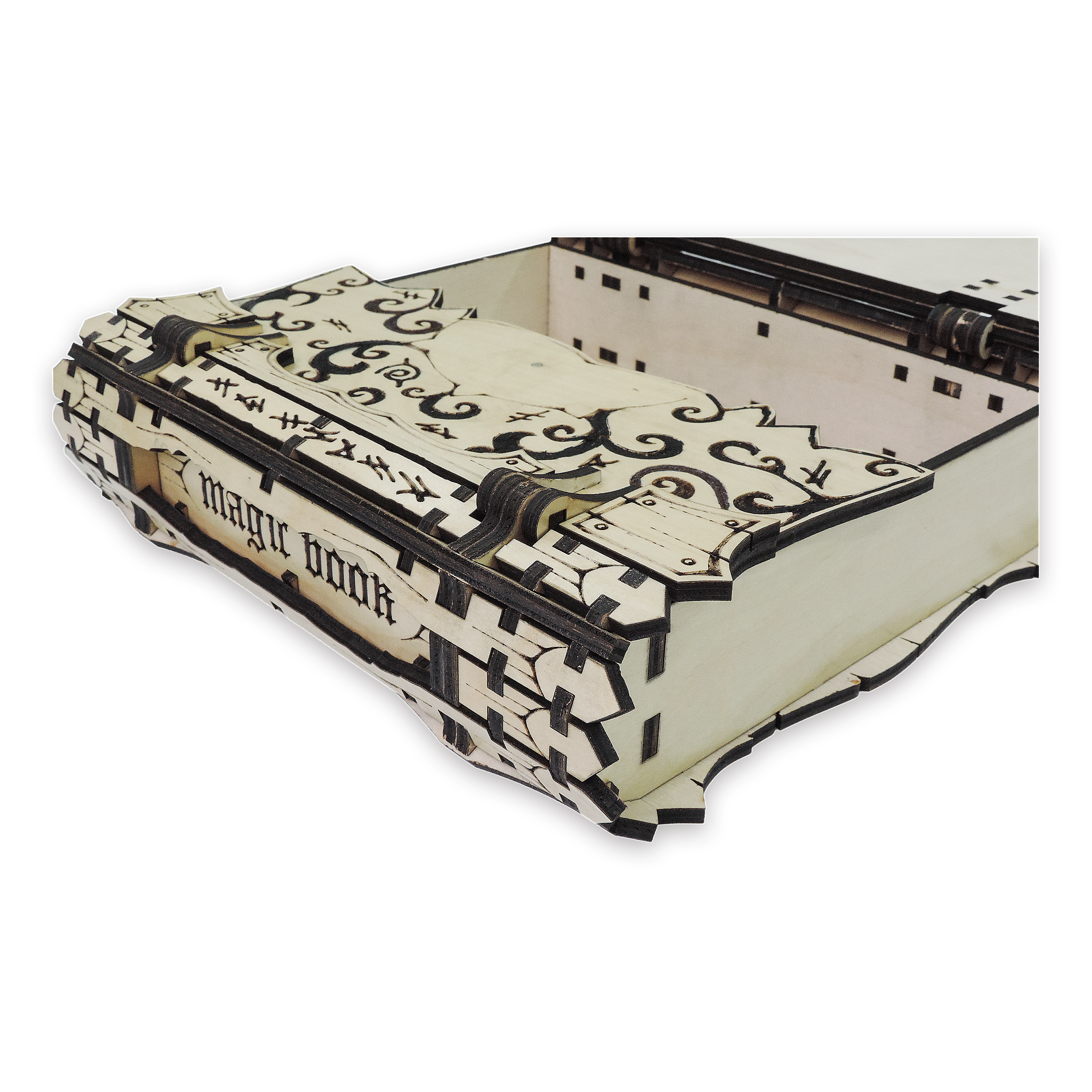 Laser-cut wizard spellbook keepsake box, ¼ in cabinet-grade plywood