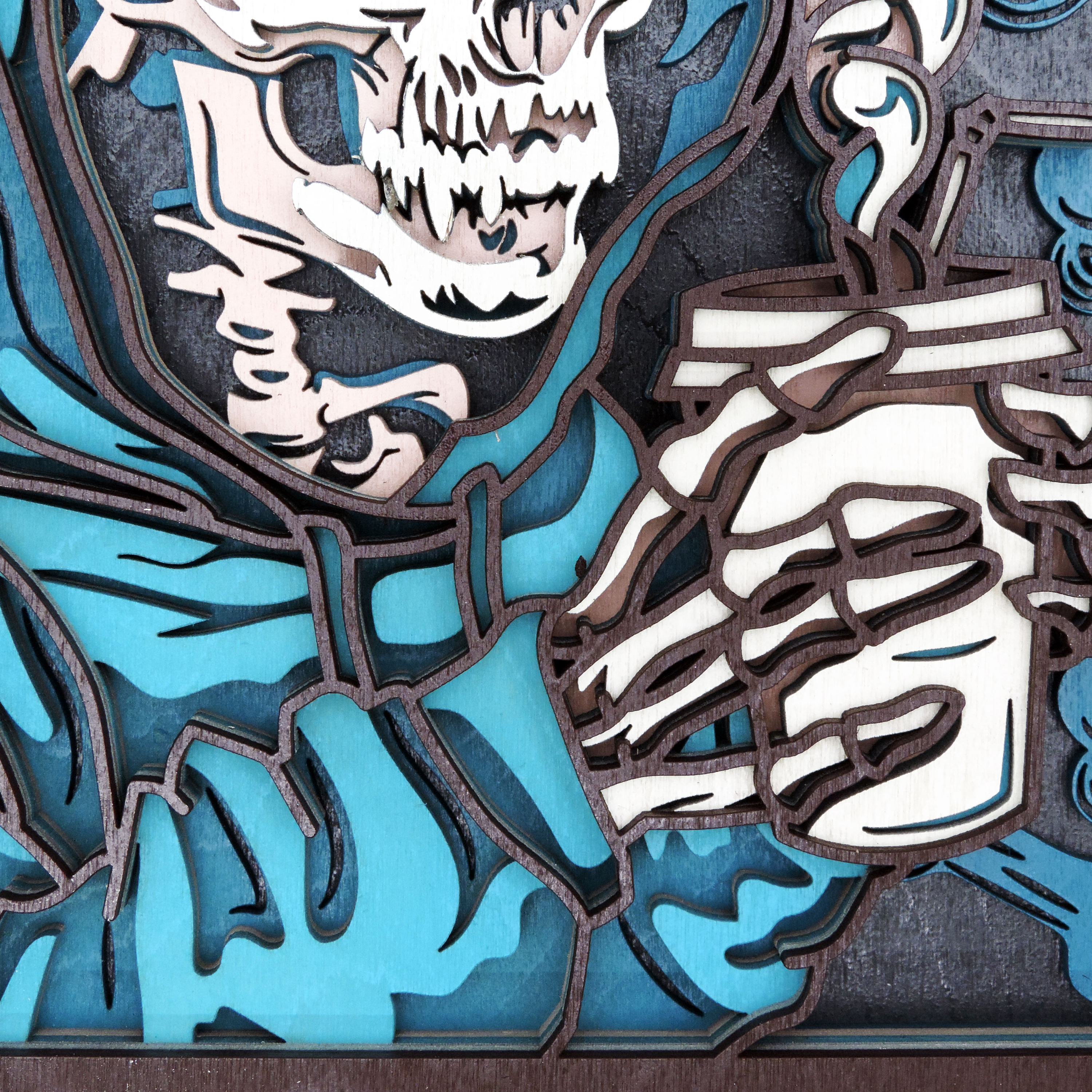 Multilayer 3D laser-cut coffee skeleton wall art, Baltic Birch Plywood