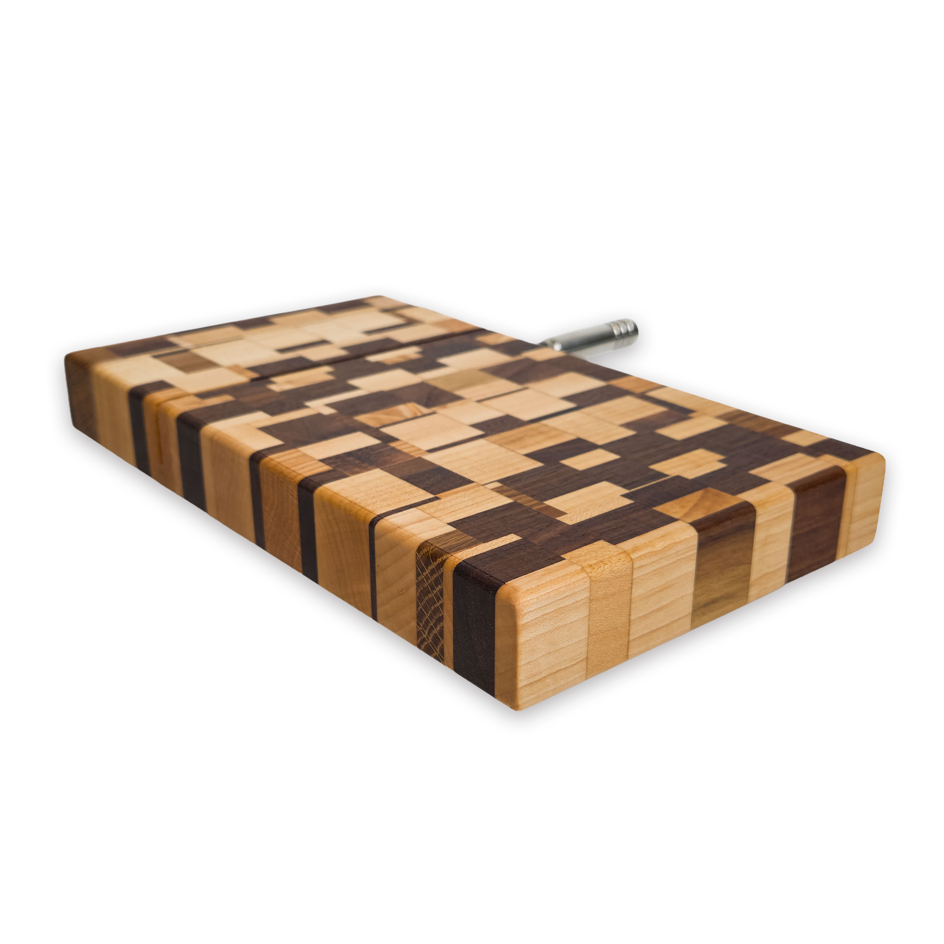 Edge grain maple & walnut cheese slicer board with wire cutter, oiled hardwood