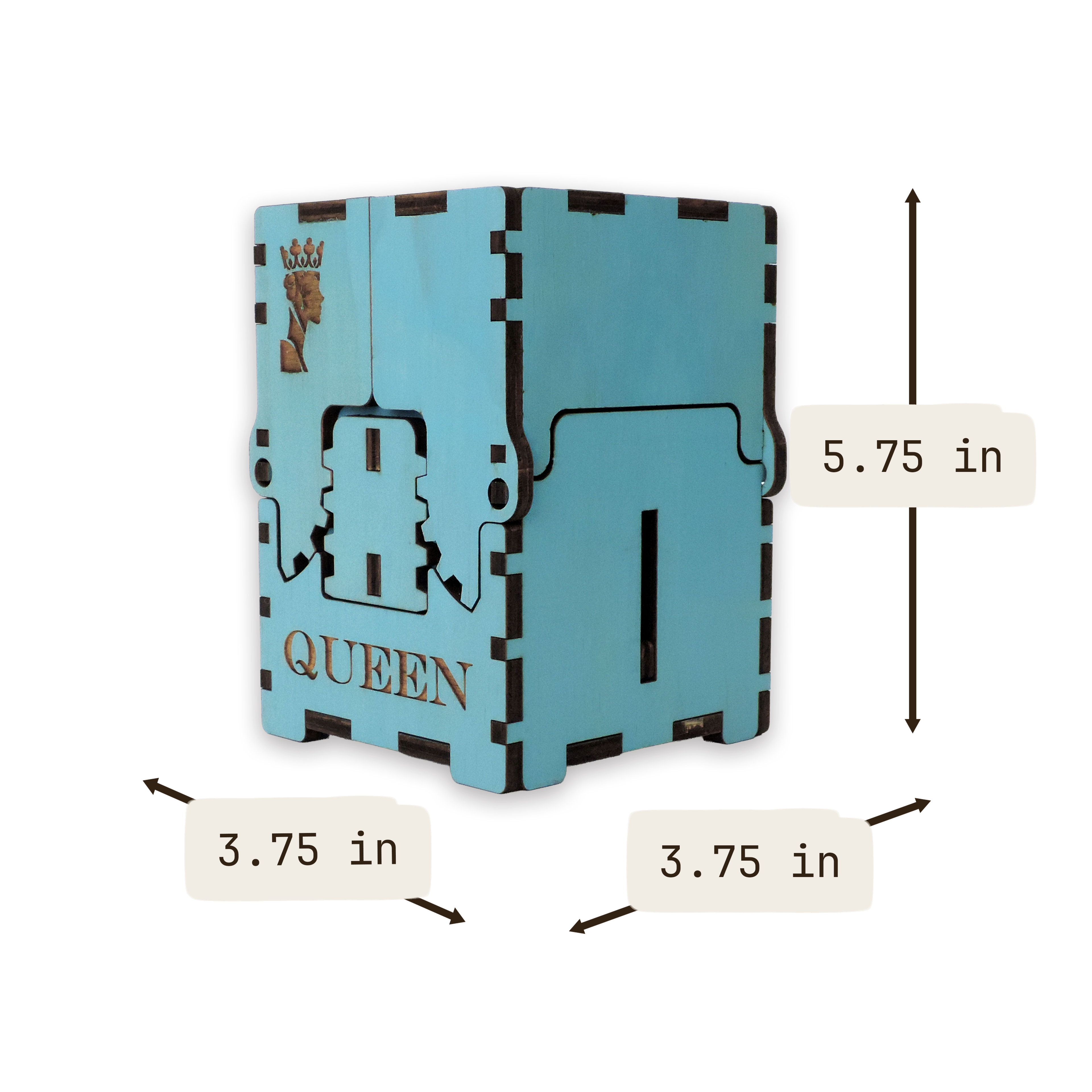 Laser-cut queen box, turquoise-painted birch plywood