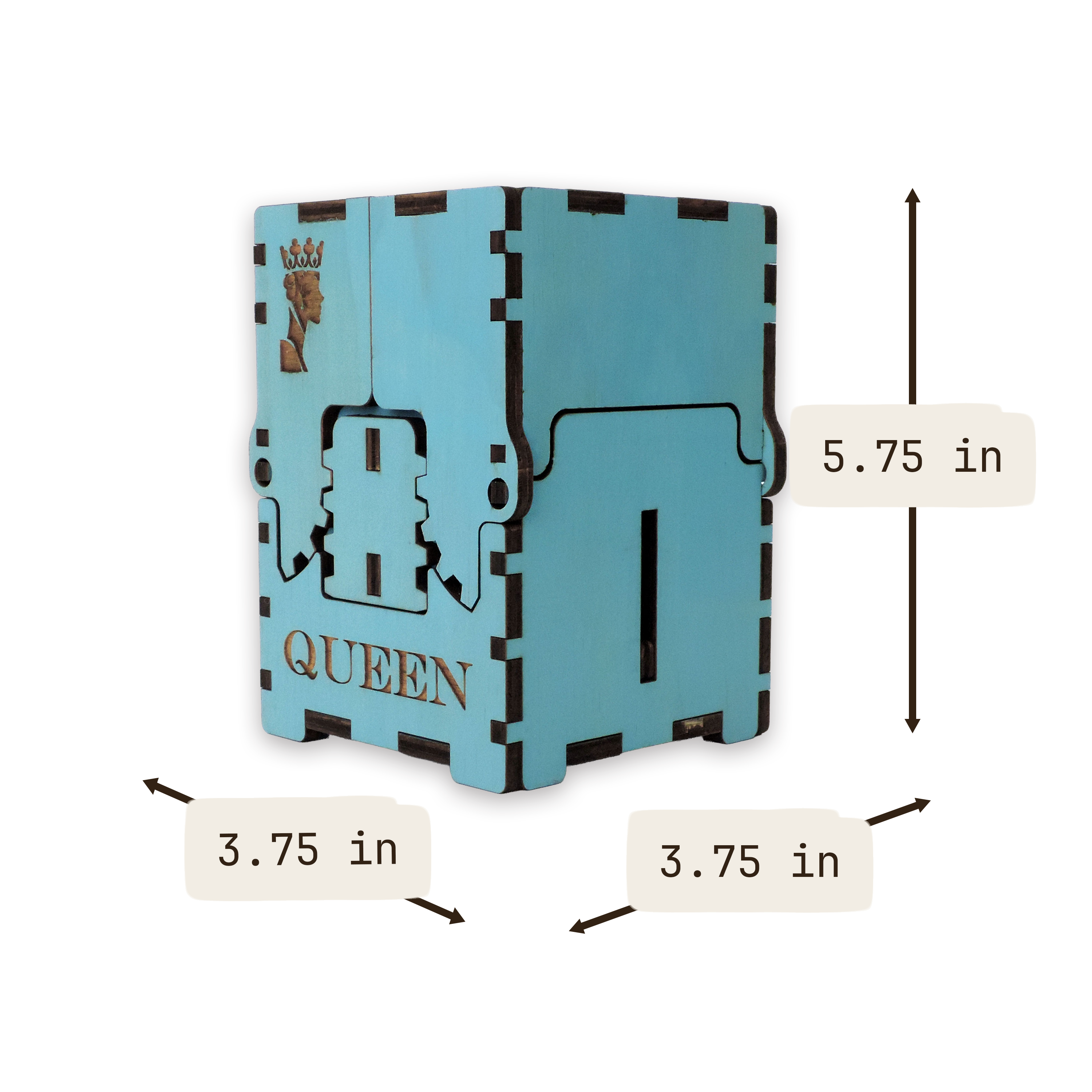 Laser-cut queen box, turquoise-painted birch plywood