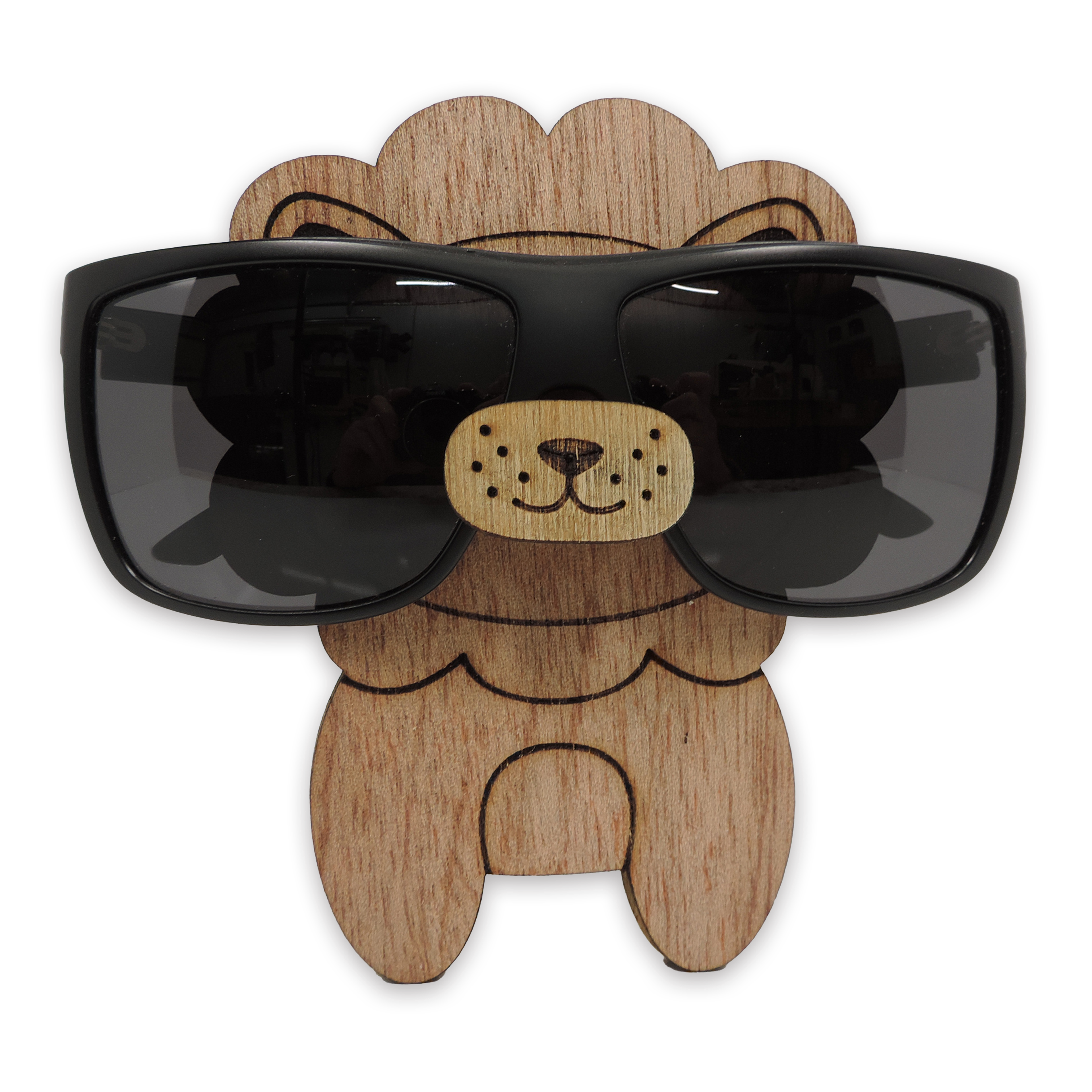 Laser-cut lion glasses holder, 5 mm plywood — cherry, blank (5 × 5 in)