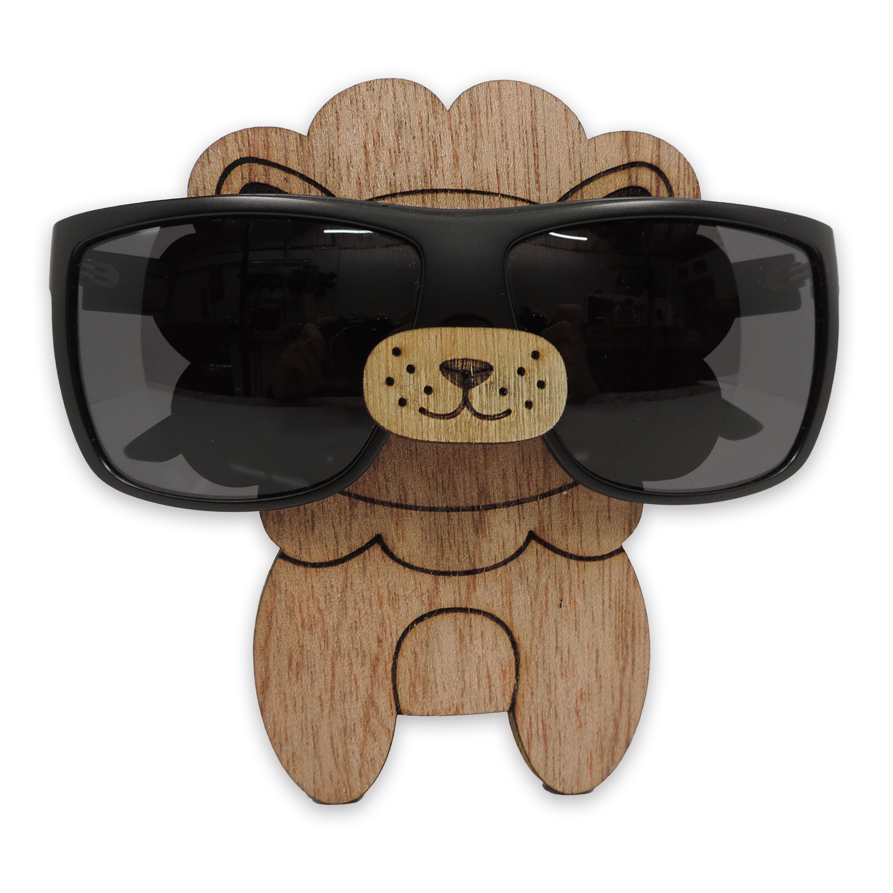 Laser-cut lion glasses holder, 5 mm plywood — cherry, blank (5 × 5 in)