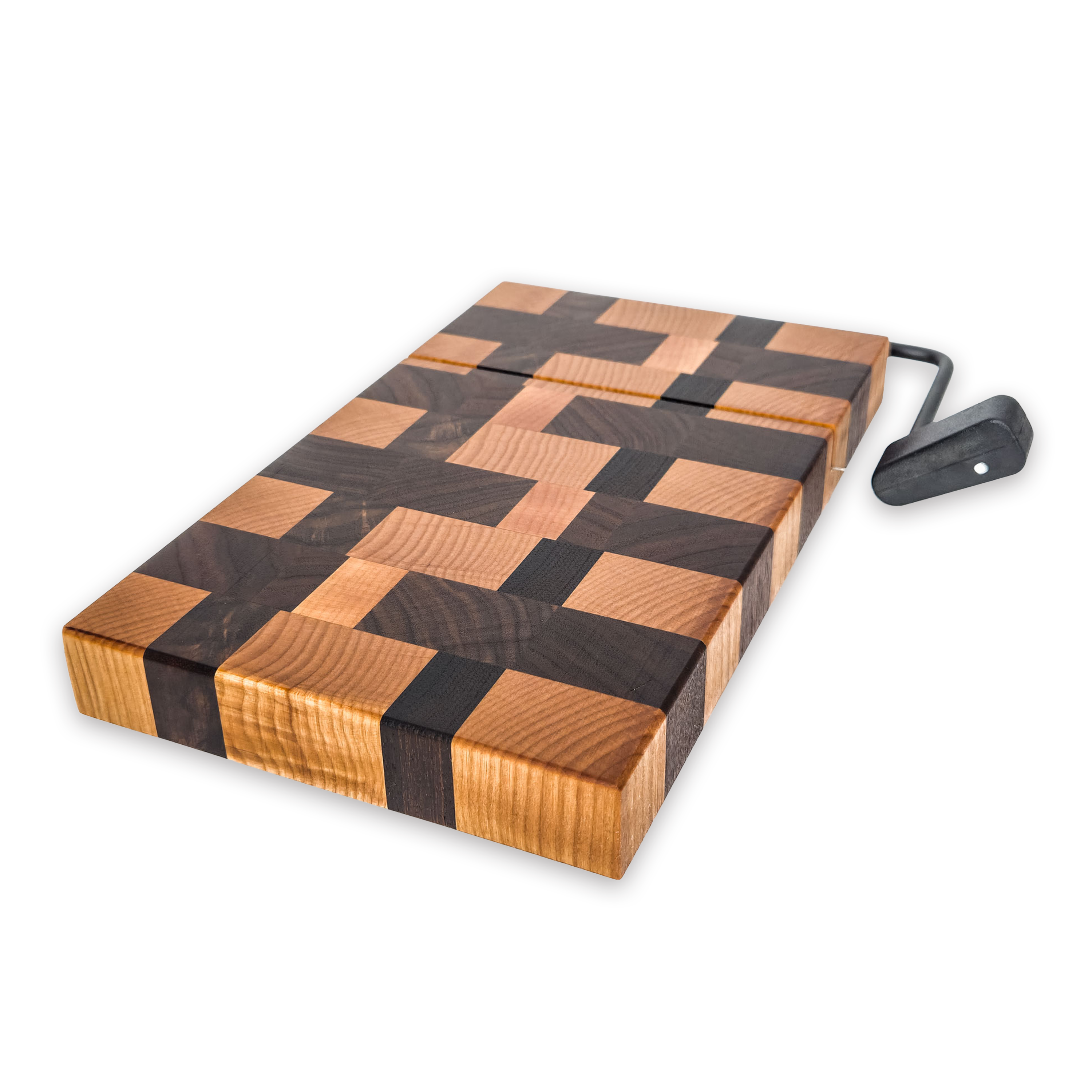 End grain maple & walnut cheese slicer board with wire cutter, oiled hardwood