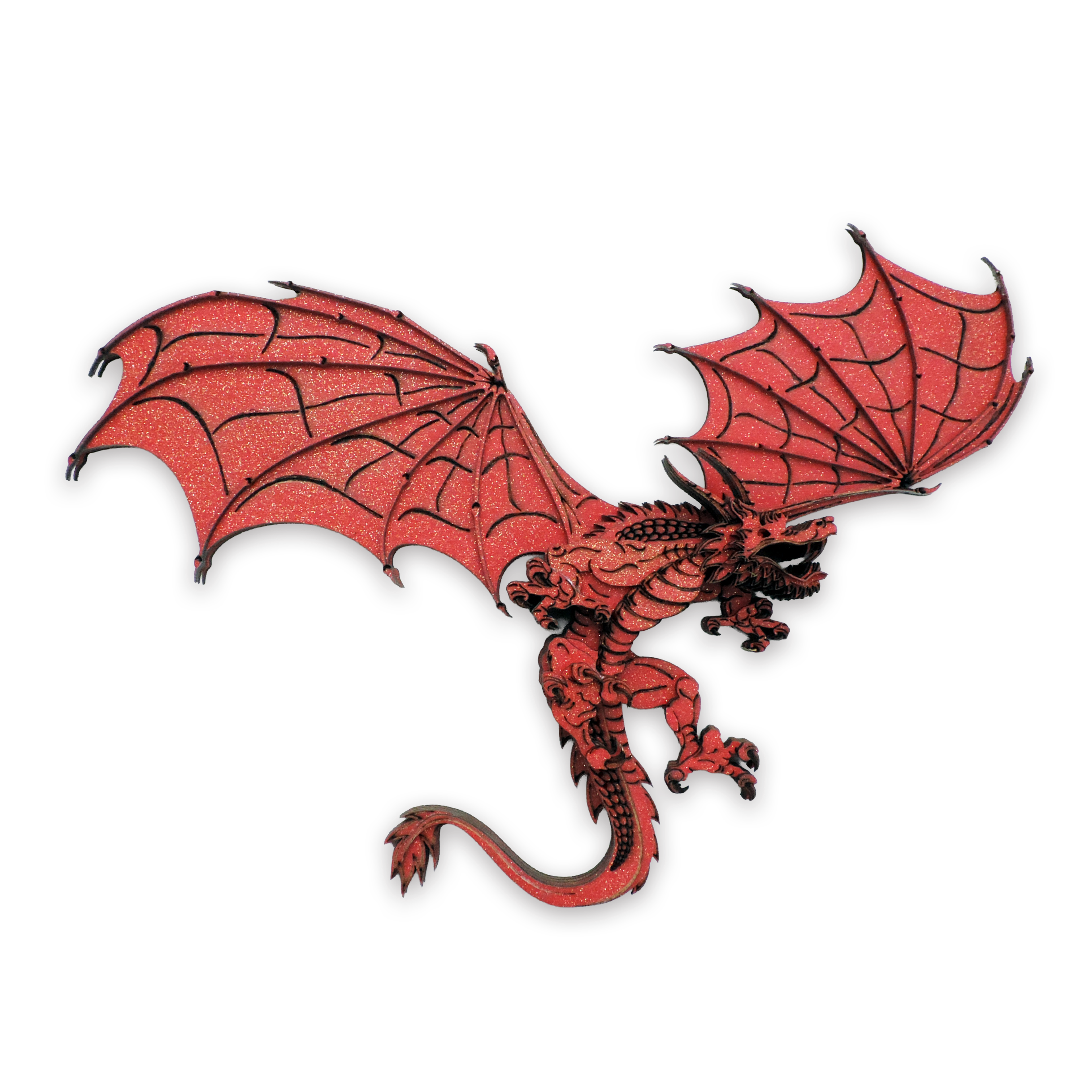 Multilayer 3D laser-cut red dragon wall art, Baltic Birch Plywood